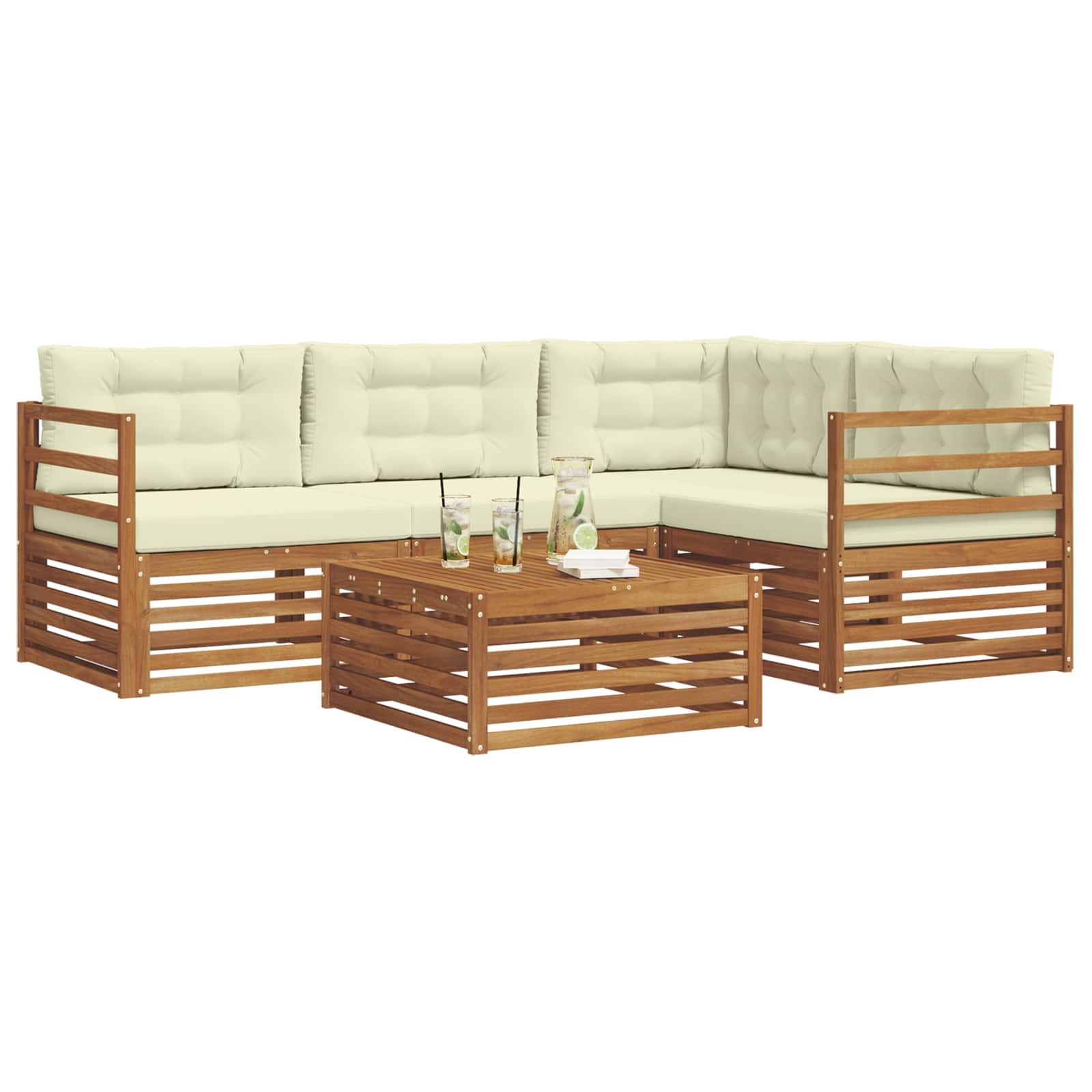 Outdoor-Sofagarnitur mit Kissen 5 pcs Natur und Creme