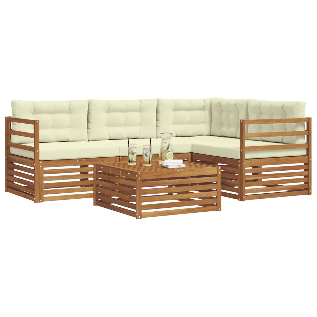 Outdoor-Sofagarnitur 5 stk. Natur und Creme