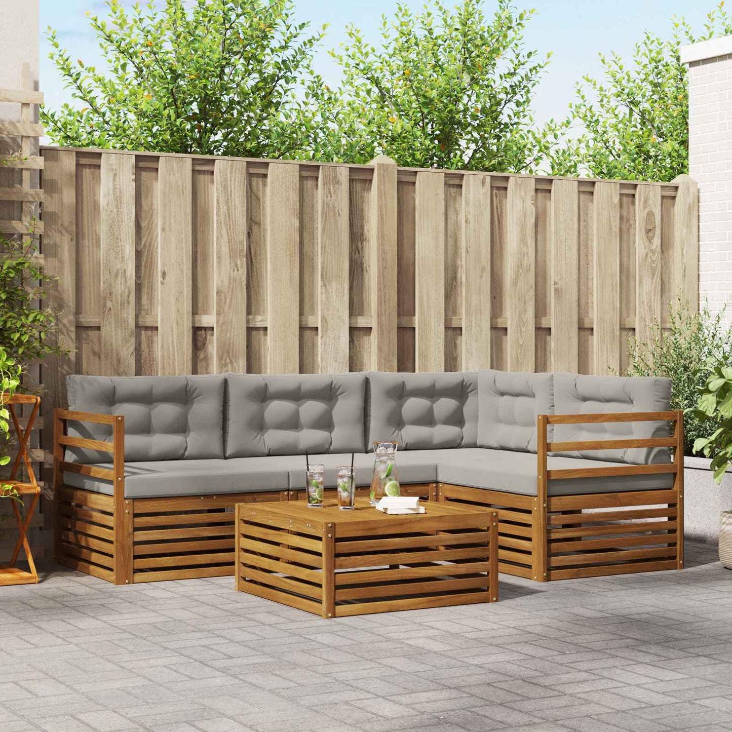 Outdoor-Sofagarnitur mit Kissen 5 pcs Natürlich und Hellgrau