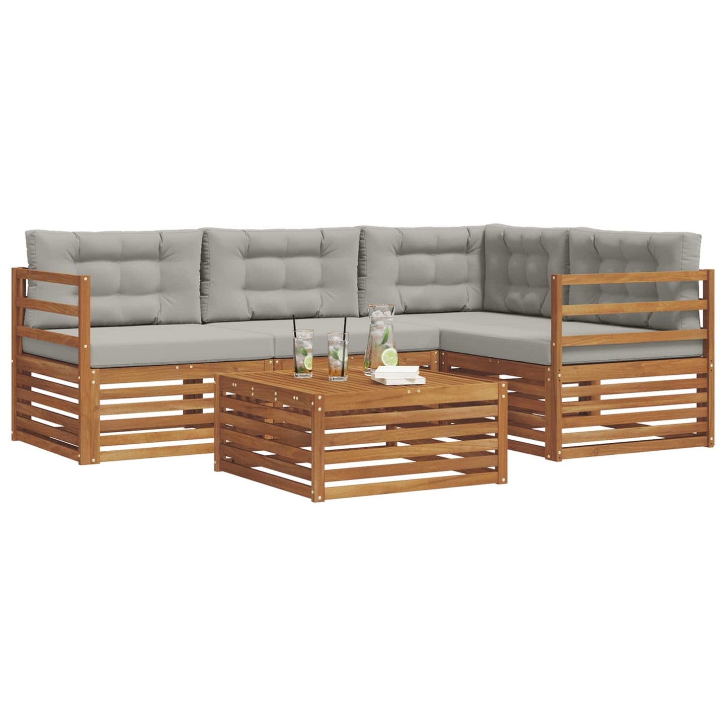 Outdoor-Sofagarnitur mit Kissen 5 pcs Natürlich und Hellgrau