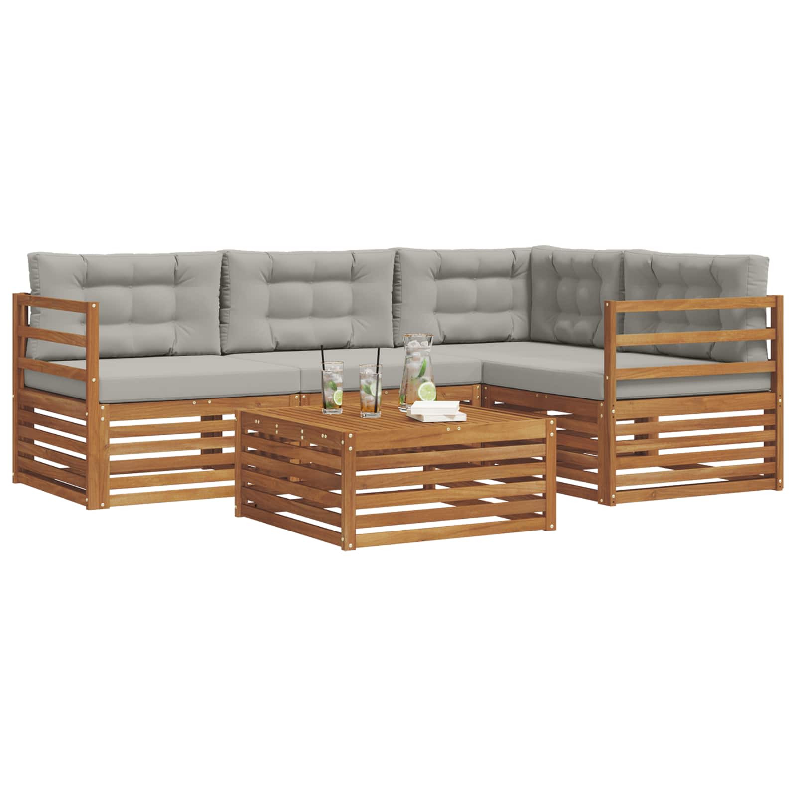 Outdoor-Sofagarnitur mit Kissen 5 pcs Natürlich und Hellgrau