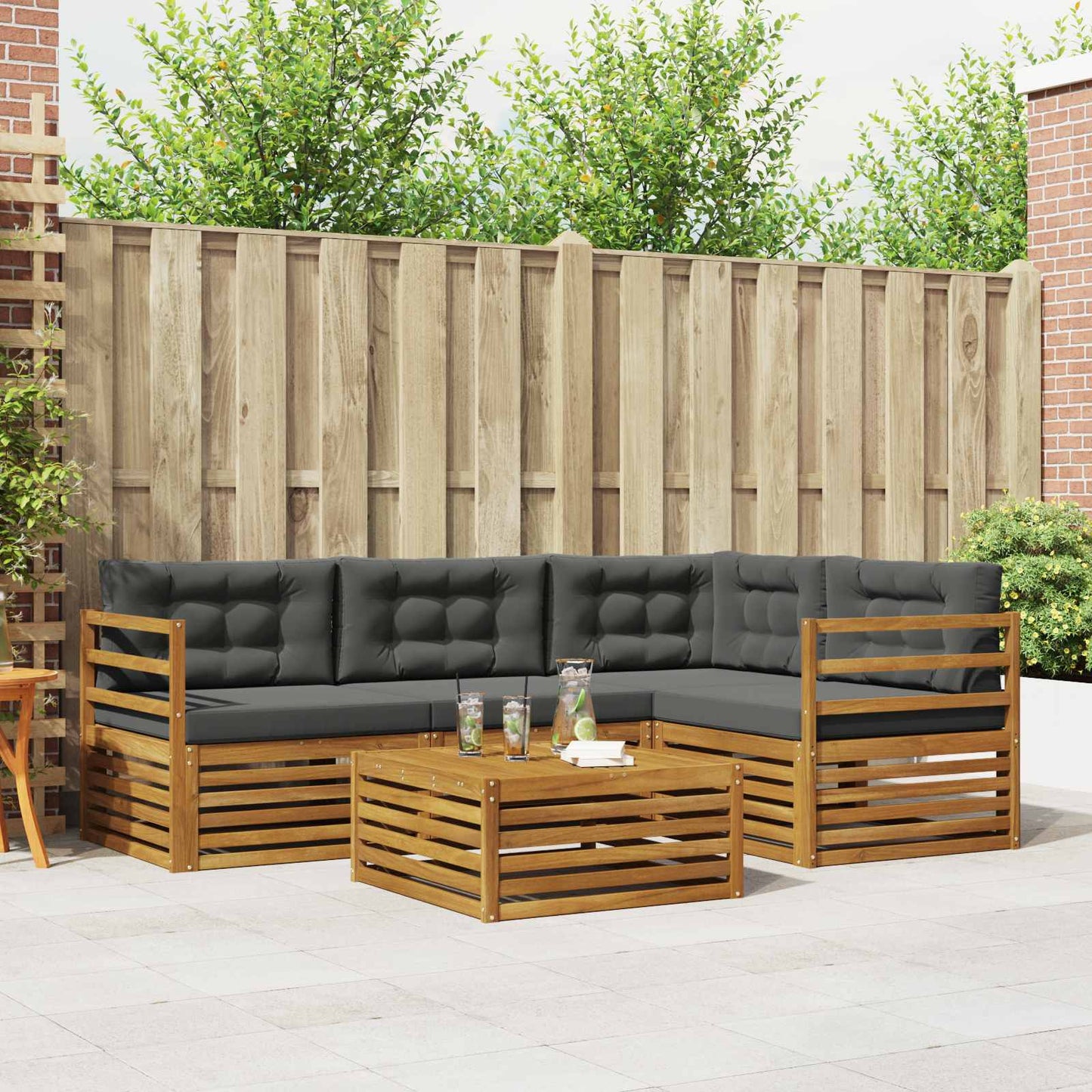 Outdoor-Sofagarnitur mit Kissen 5 pcs Natur und Anthrazit