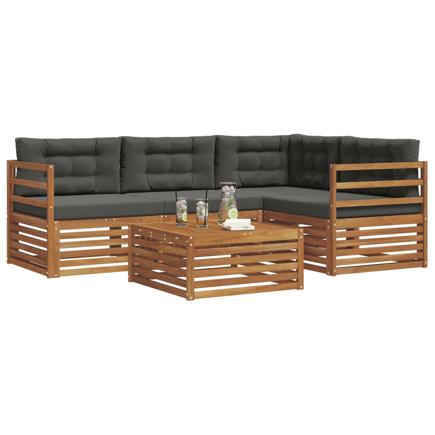Outdoor-Sofagarnitur mit Kissen 5 pcs Natur und Anthrazit