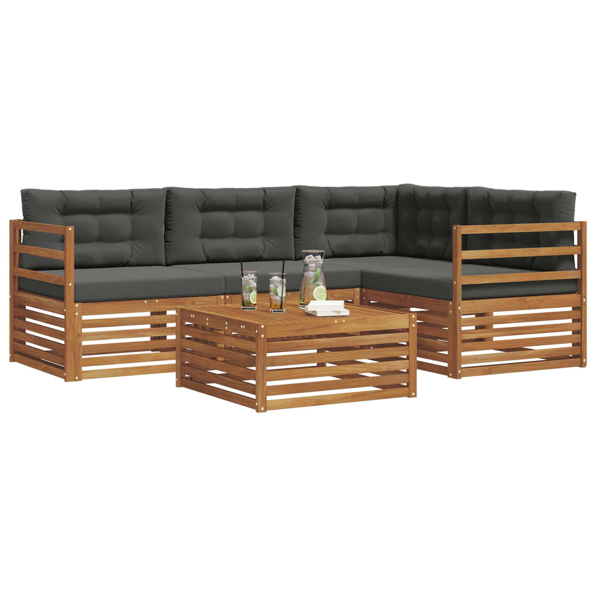 Outdoor-Sofagarnitur 5 stk. Natur und Anthrazit