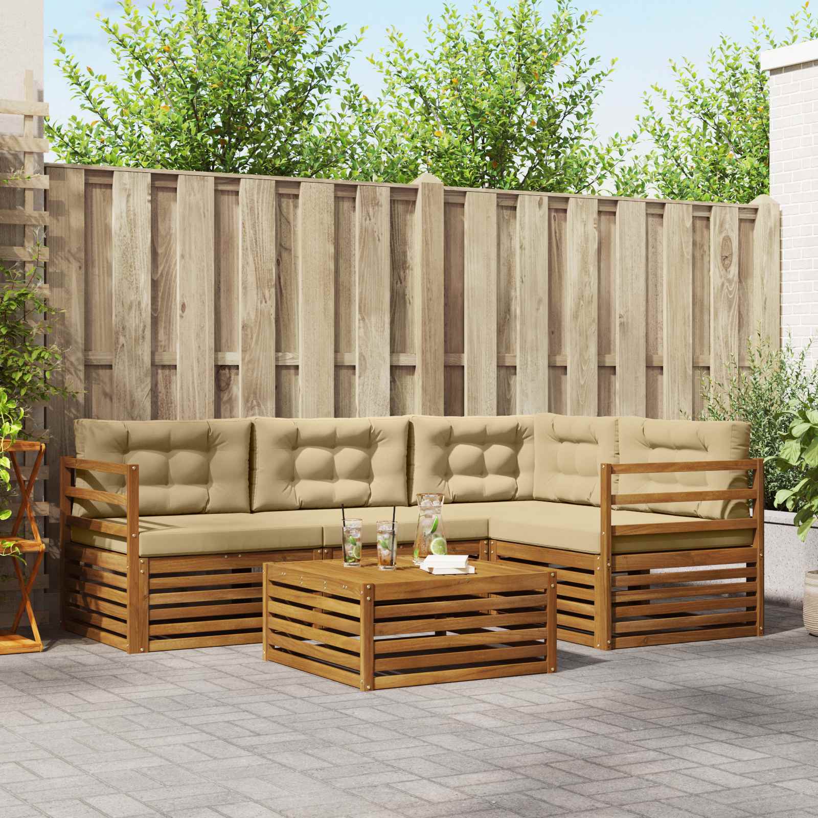 Outdoor-Sofagarnitur 5 stk. Natur und Beige