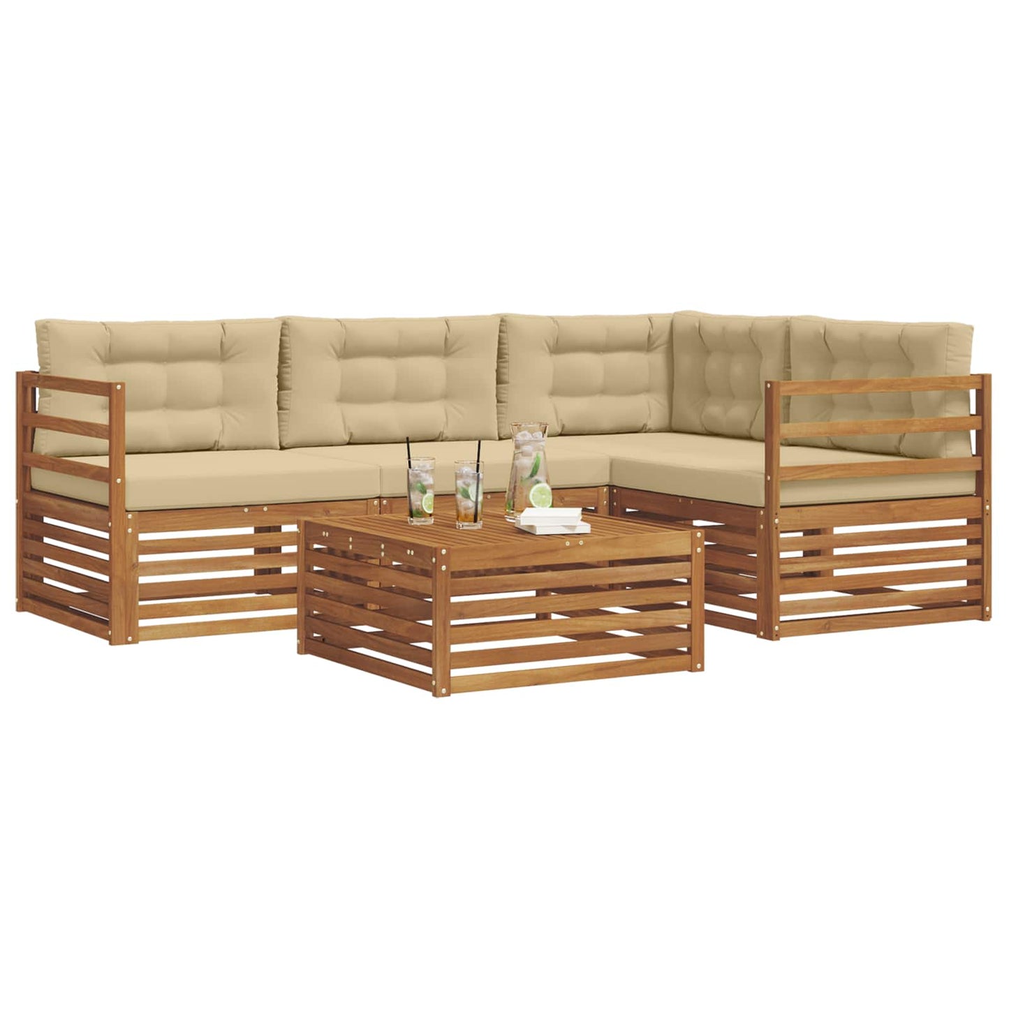 Outdoor-Sofagarnitur 5 stk. Natur und Beige