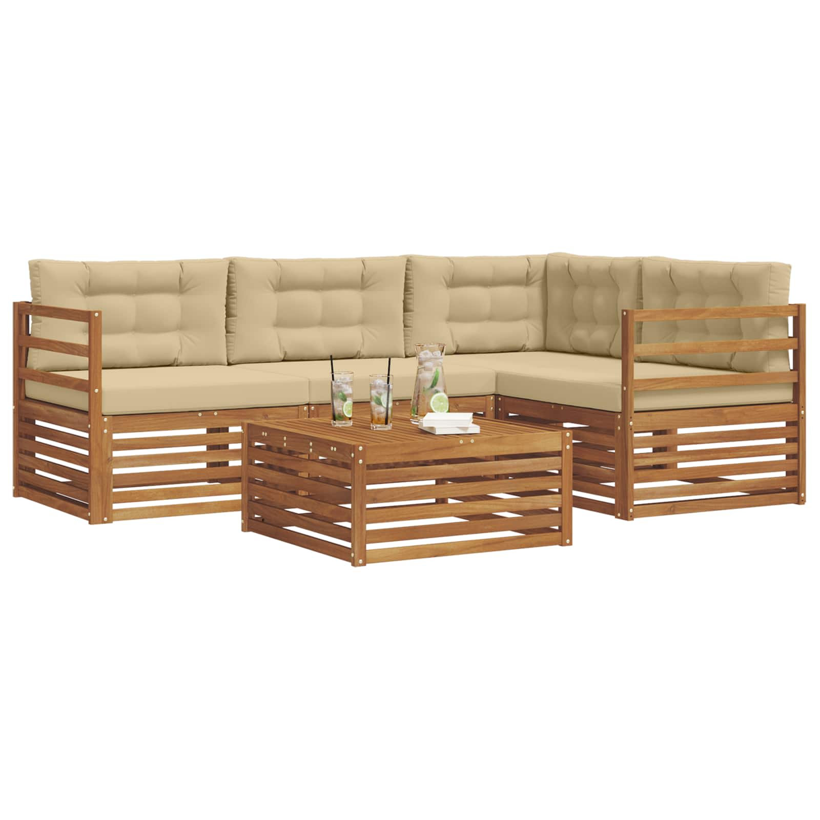 Outdoor-Sofagarnitur 5 stk. Natur und Beige