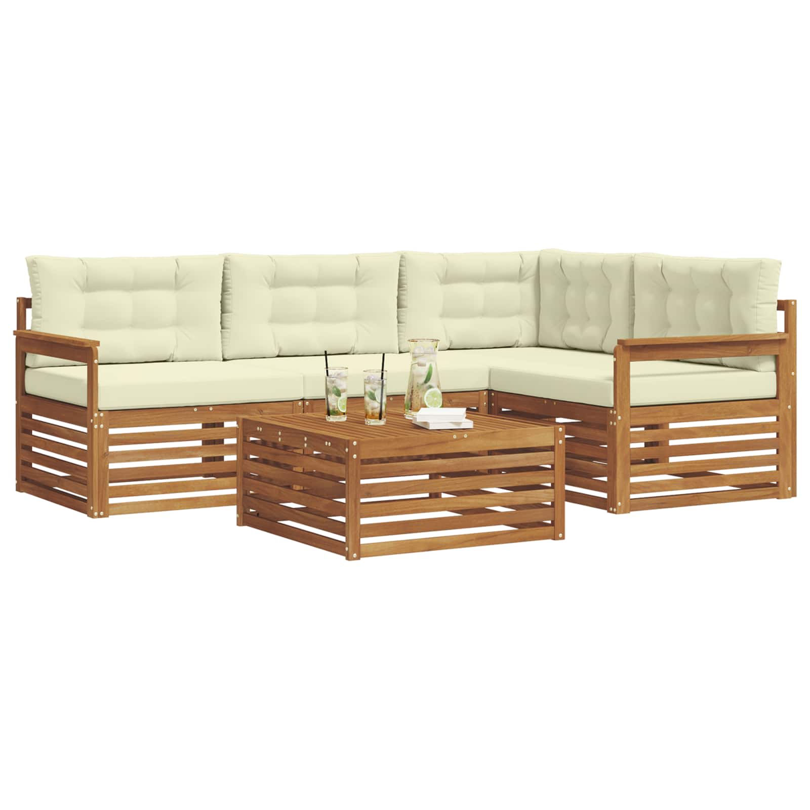 Outdoor-Sofagarnitur 5 stk. Natur und Creme