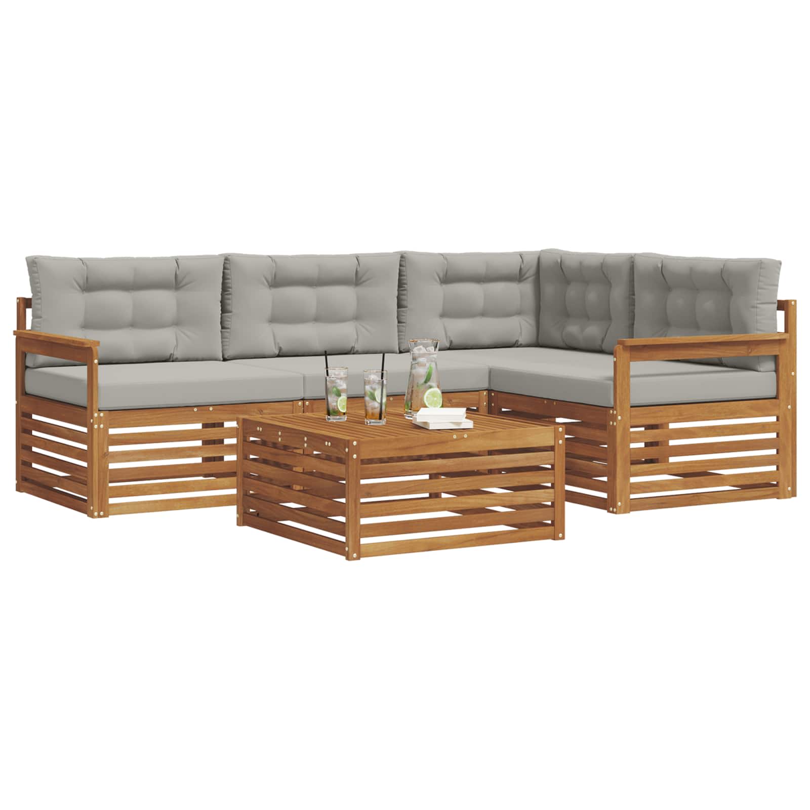Outdoor-Sofagarnitur mit Kissen 5 pcs Natürlich und Hellgrau