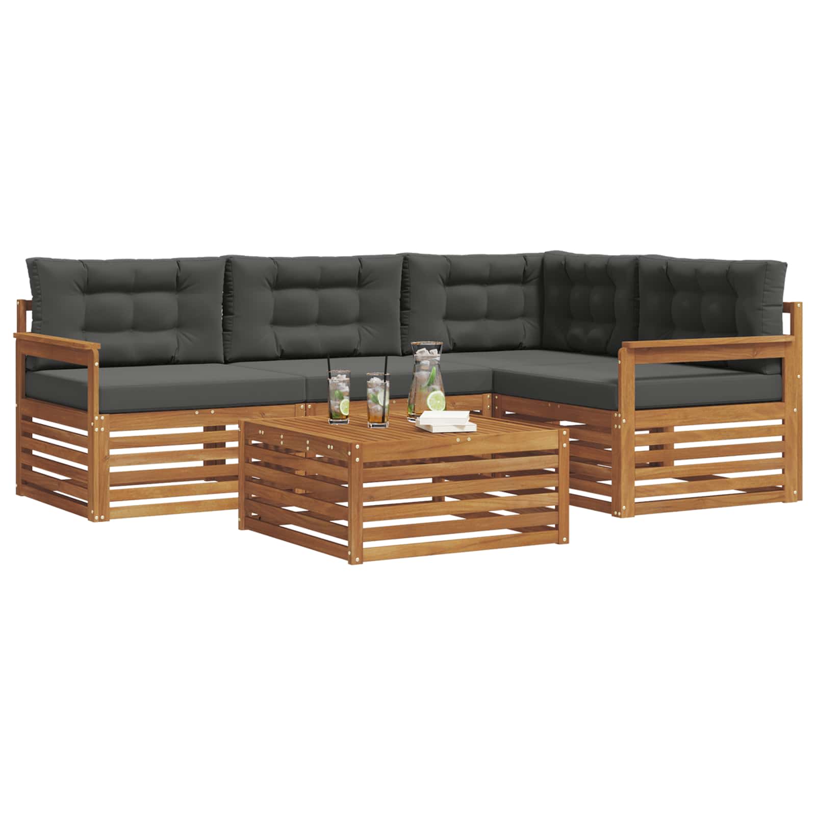 Outdoor-Sofagarnitur mit Kissen 5 pcs Natur und Anthrazit