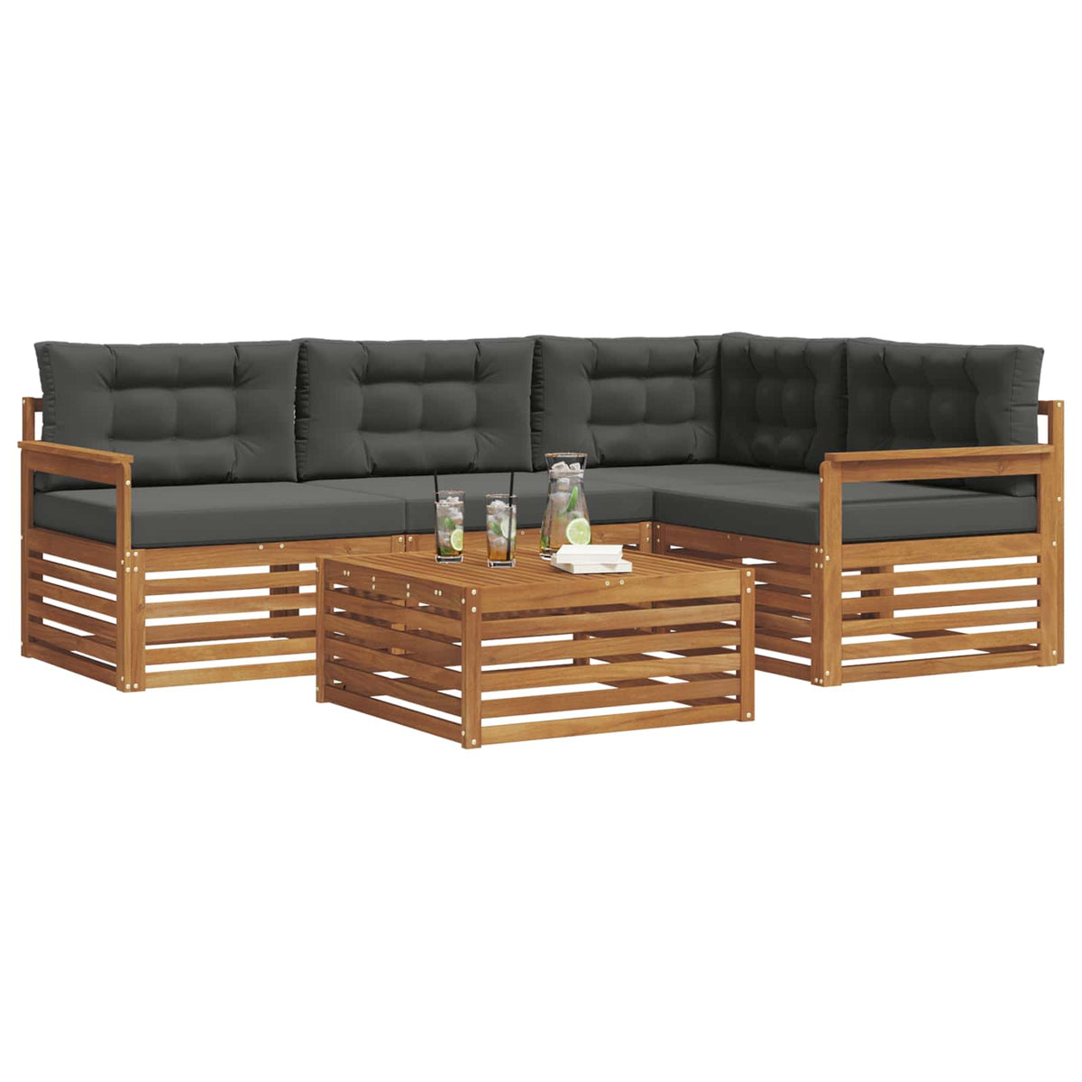 Outdoor-Sofagarnitur 5 stk. Natur und Anthrazit
