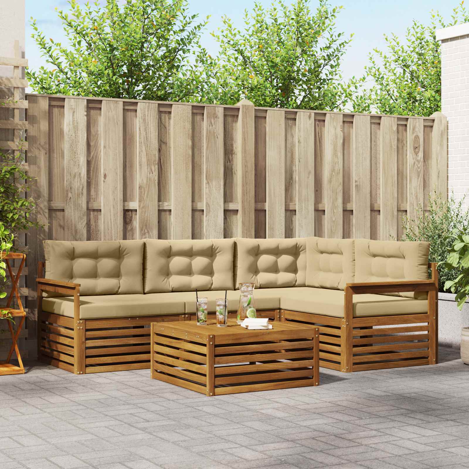 Outdoor-Sofagarnitur 5 stk. Natur und Beige
