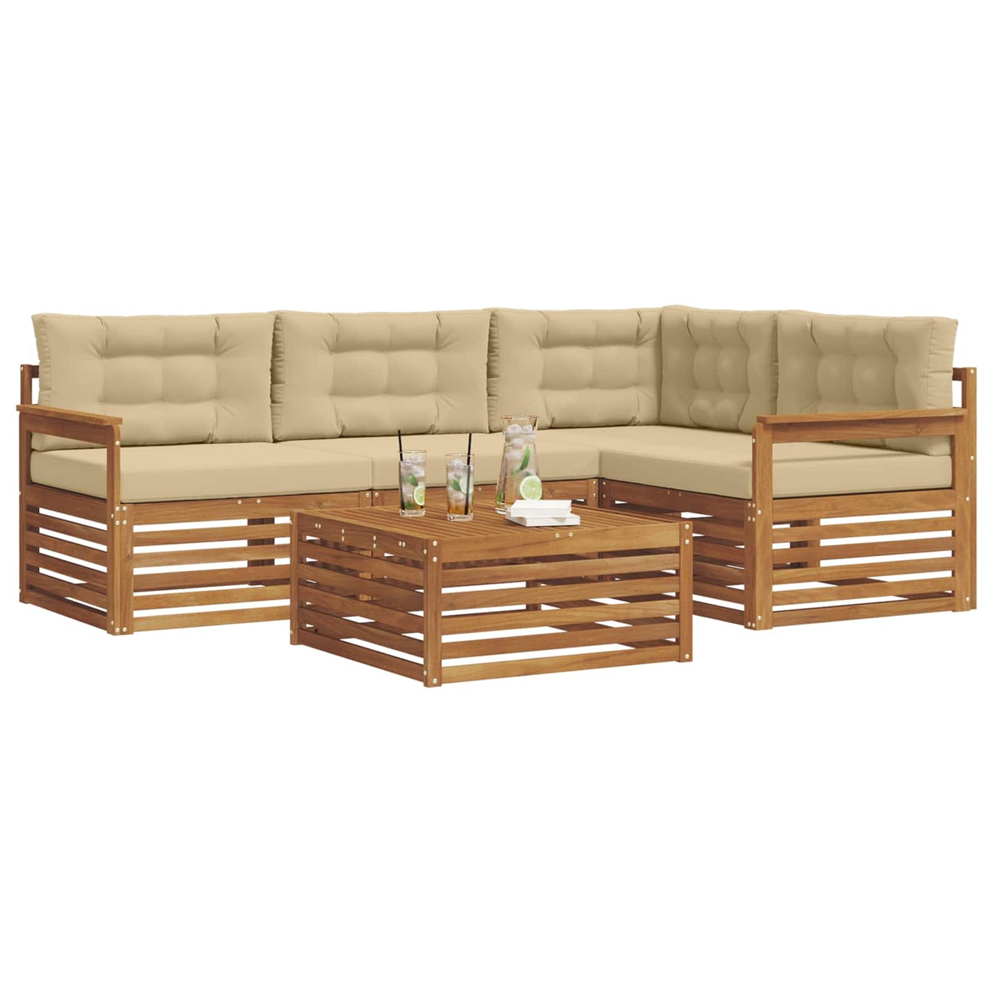 Outdoor-Sofagarnitur 5 stk. Natur und Beige
