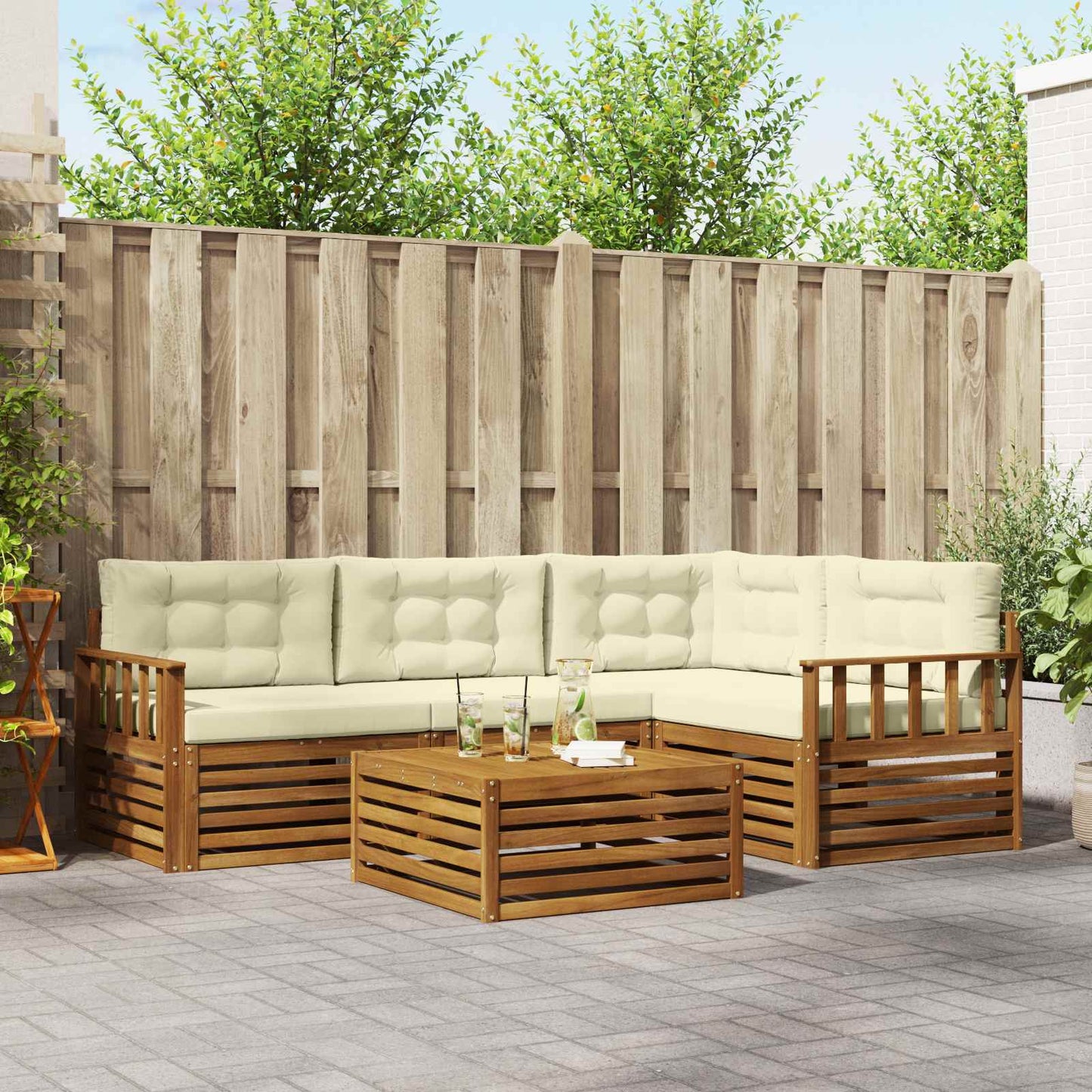 Outdoor-Sofagarnitur 5 stk. Natur und Creme