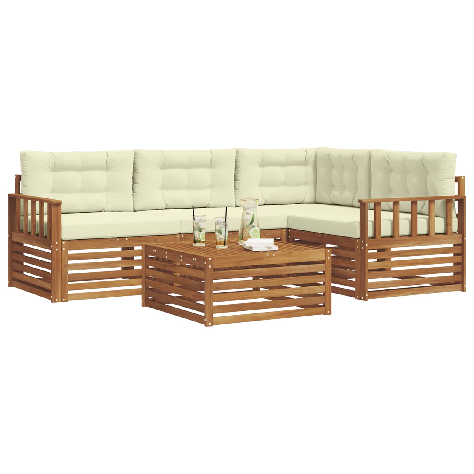 Outdoor-Sofagarnitur 5 stk. Natur und Creme