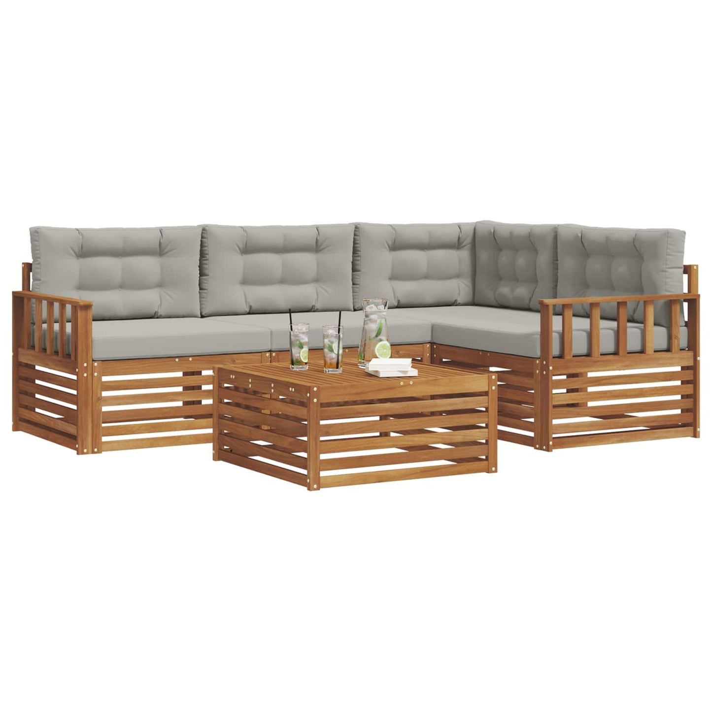 Outdoor-Sofagarnitur mit Kissen 5 pcs Natürlich und Hellgrau
