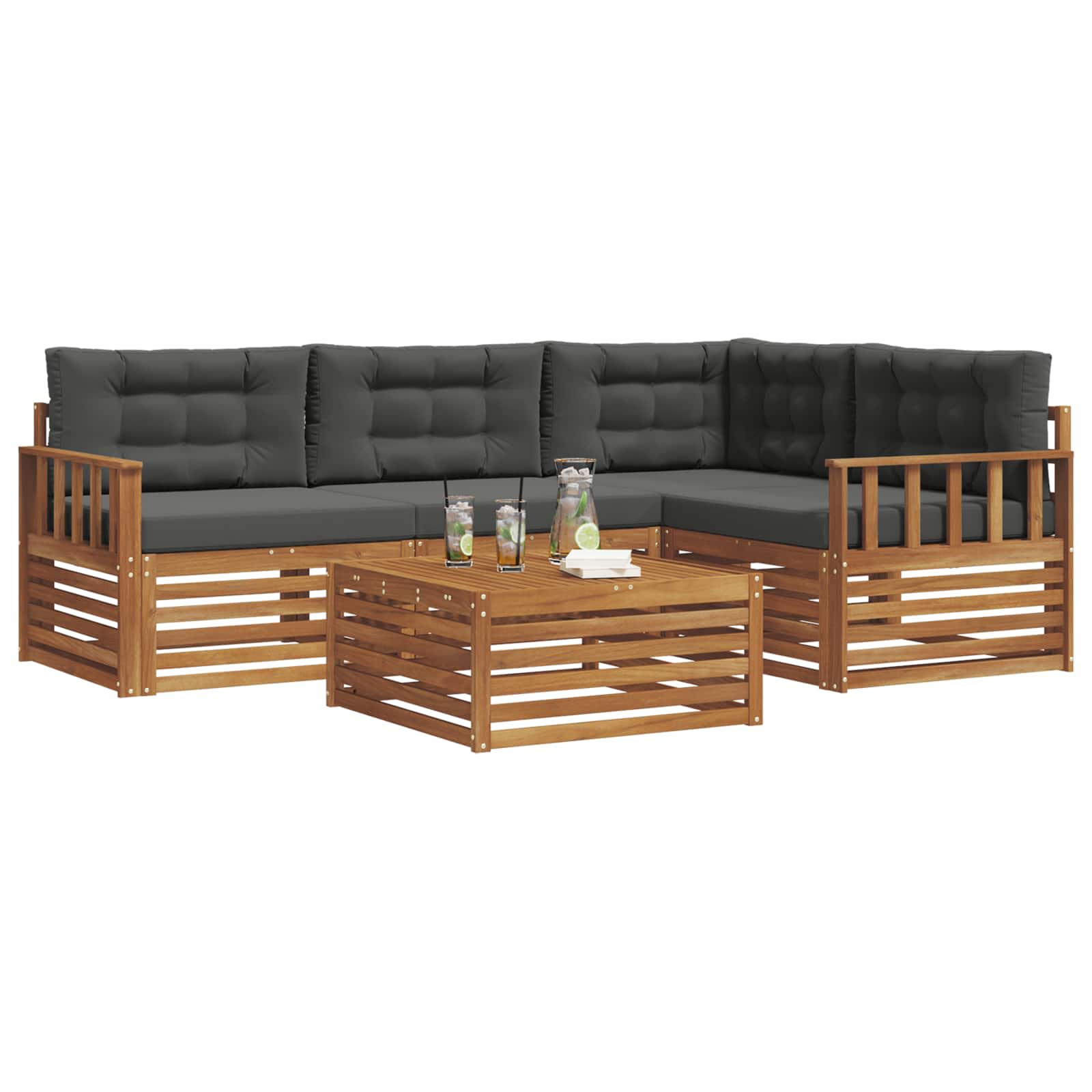 Outdoor-Sofagarnitur mit Kissen 5 pcs Natur und Anthrazit