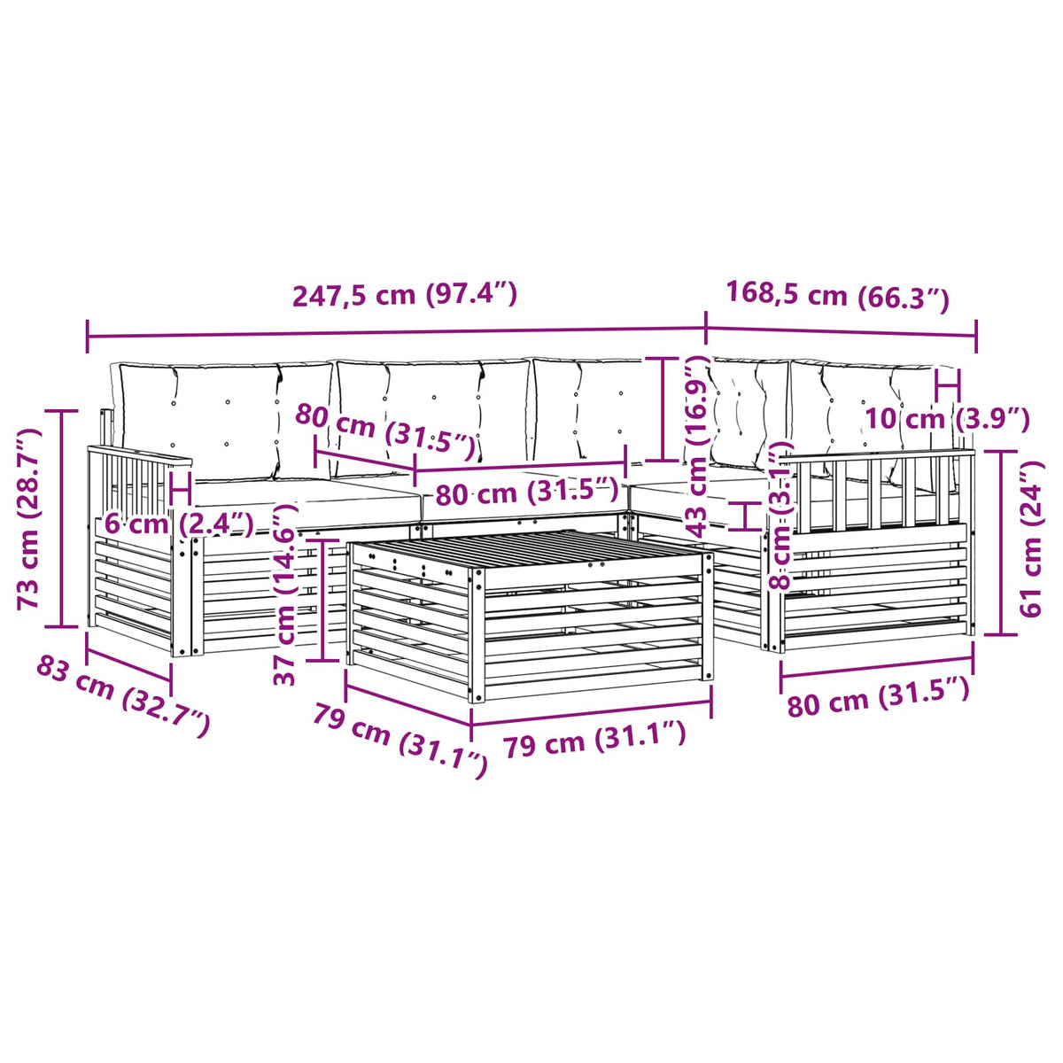 Outdoor-Sofagarnitur 5 stk. Natur und Anthrazit