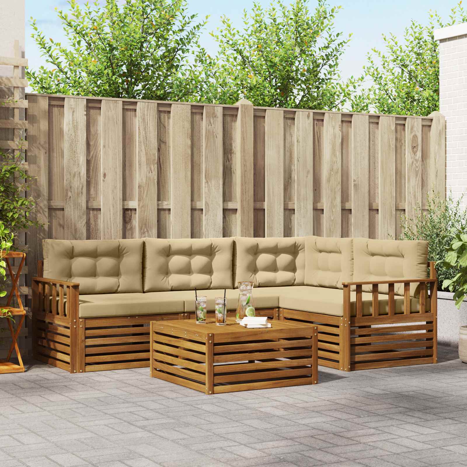 Outdoor-Sofagarnitur 5 stk. Natur und Beige