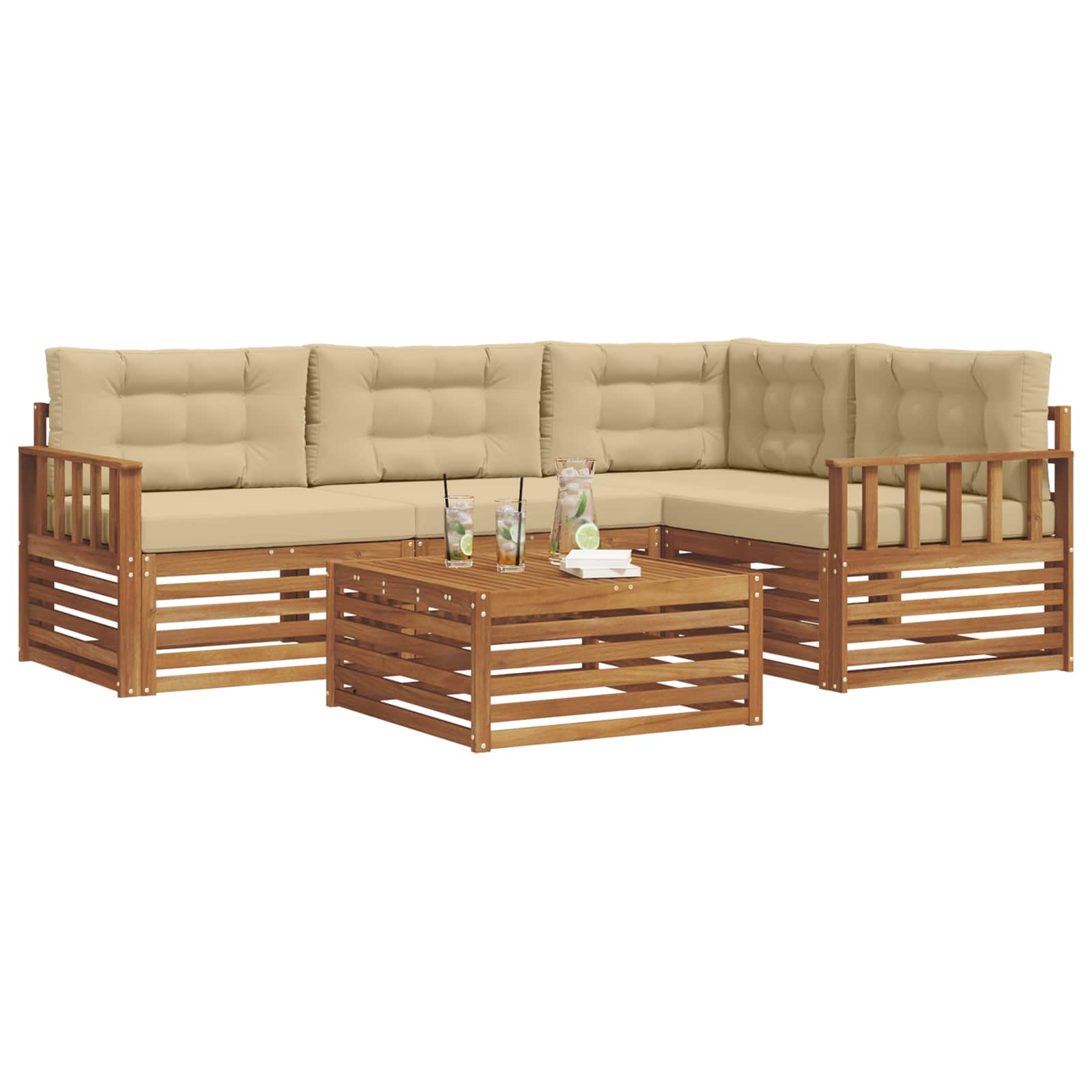Outdoor-Sofagarnitur 5 stk. Natur und Beige