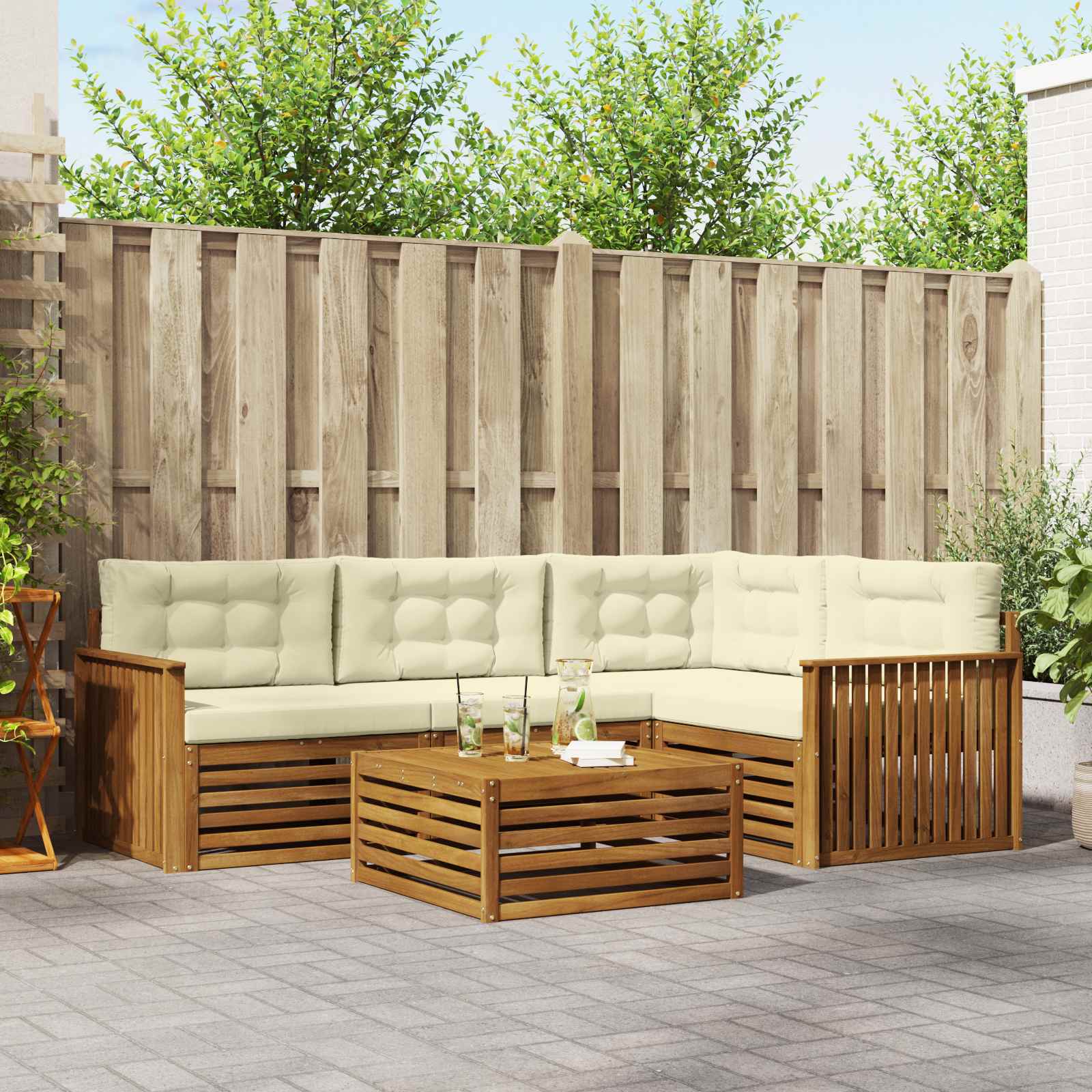 Outdoor-Sofagarnitur mit Kissen 5 pcs Natur und Creme