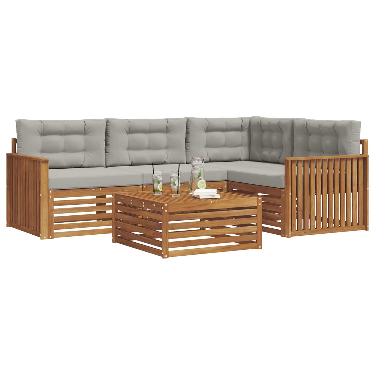 Outdoor-Sofagarnitur mit Kissen 5 pcs Natürlich und Hellgrau