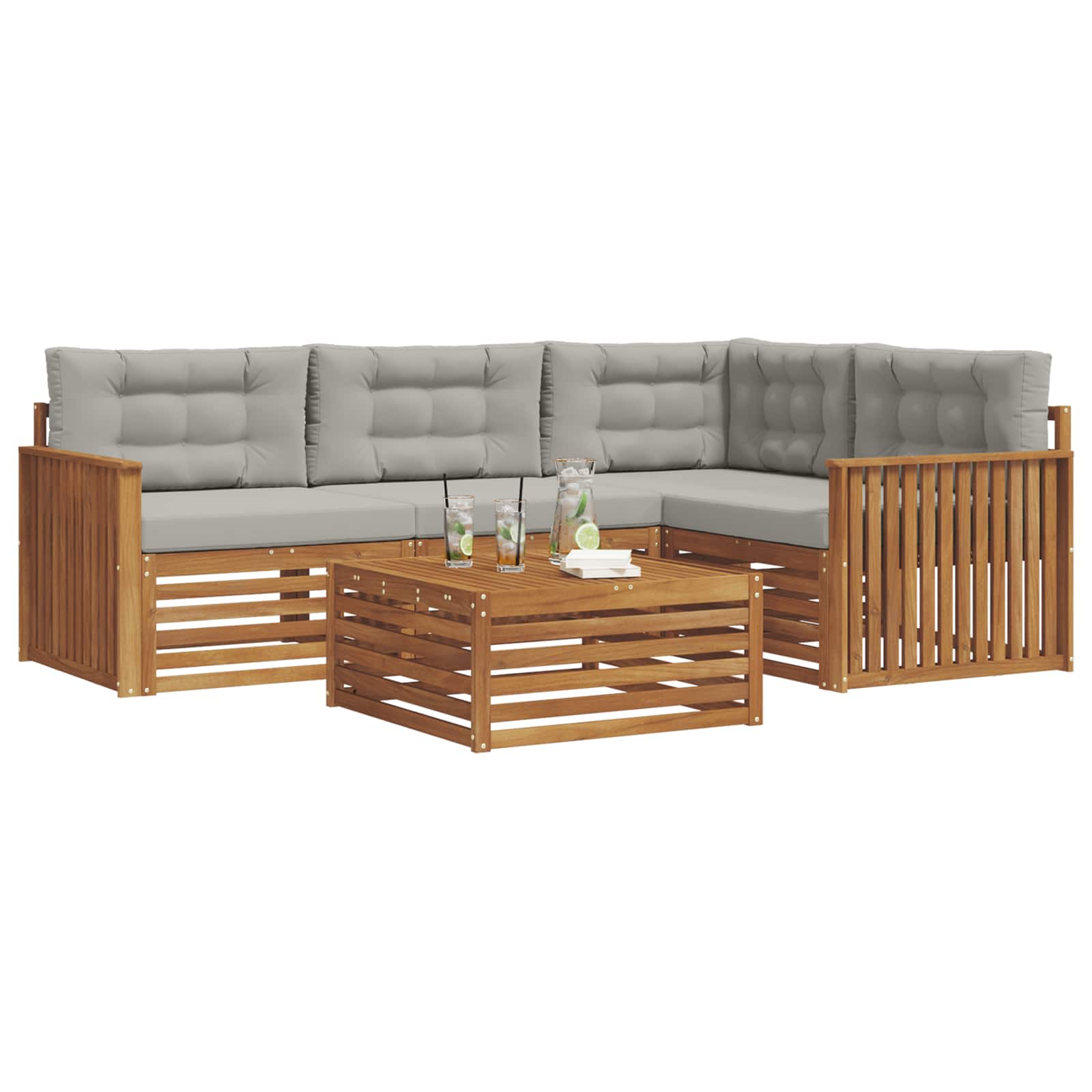Outdoor-Sofagarnitur mit Kissen 5 pcs Natürlich und Hellgrau