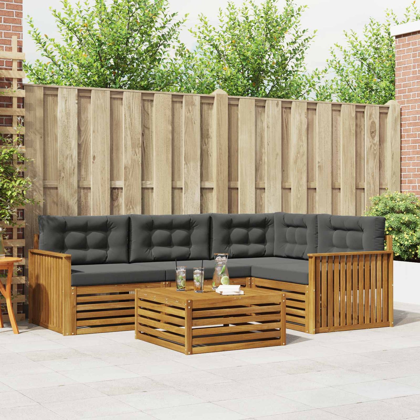 Outdoor-Sofagarnitur 5 stk. Natur und Anthrazit