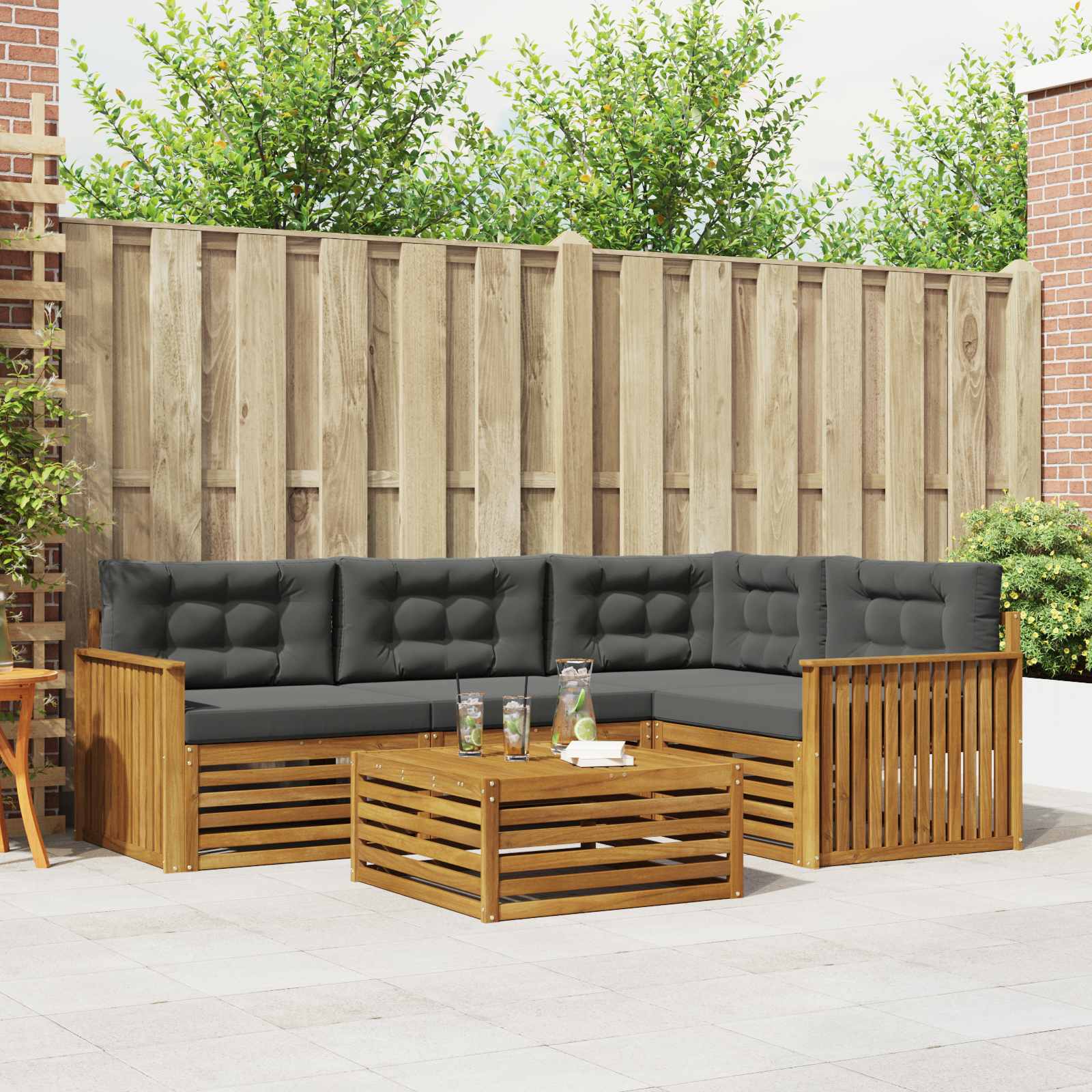 Outdoor-Sofagarnitur 5 stk. Natur und Anthrazit