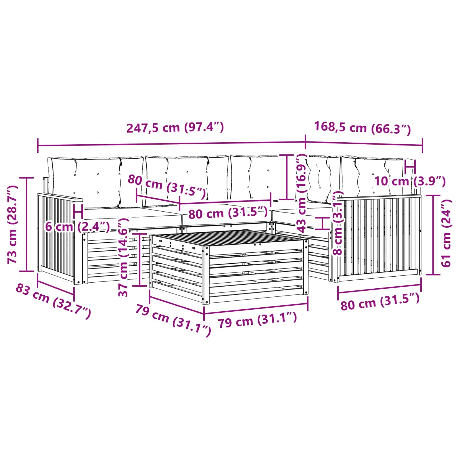 Outdoor-Sofagarnitur 5 stk. Natur und Anthrazit