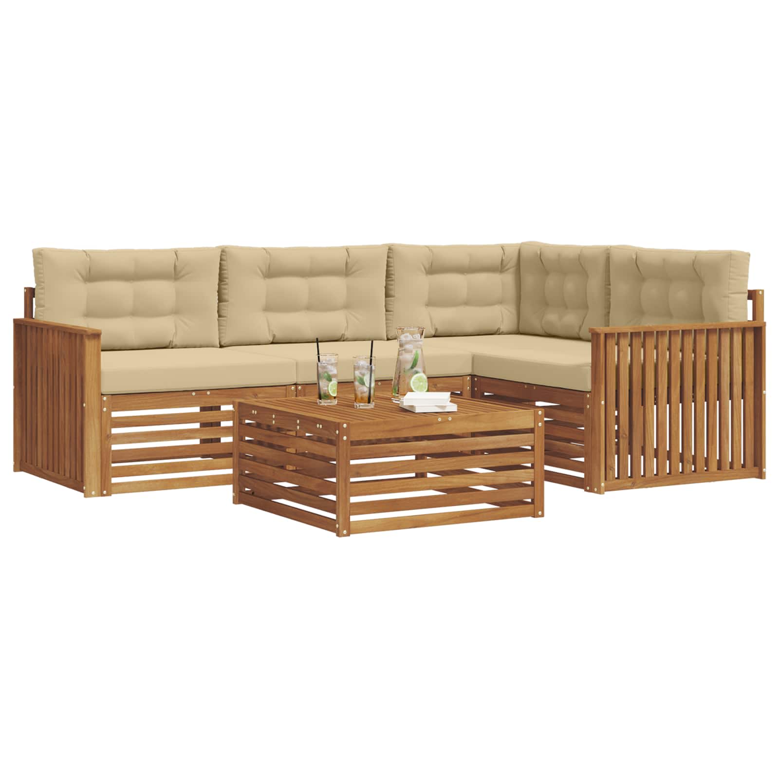 Outdoor-Sofagarnitur 5 stk. Natur und Beige