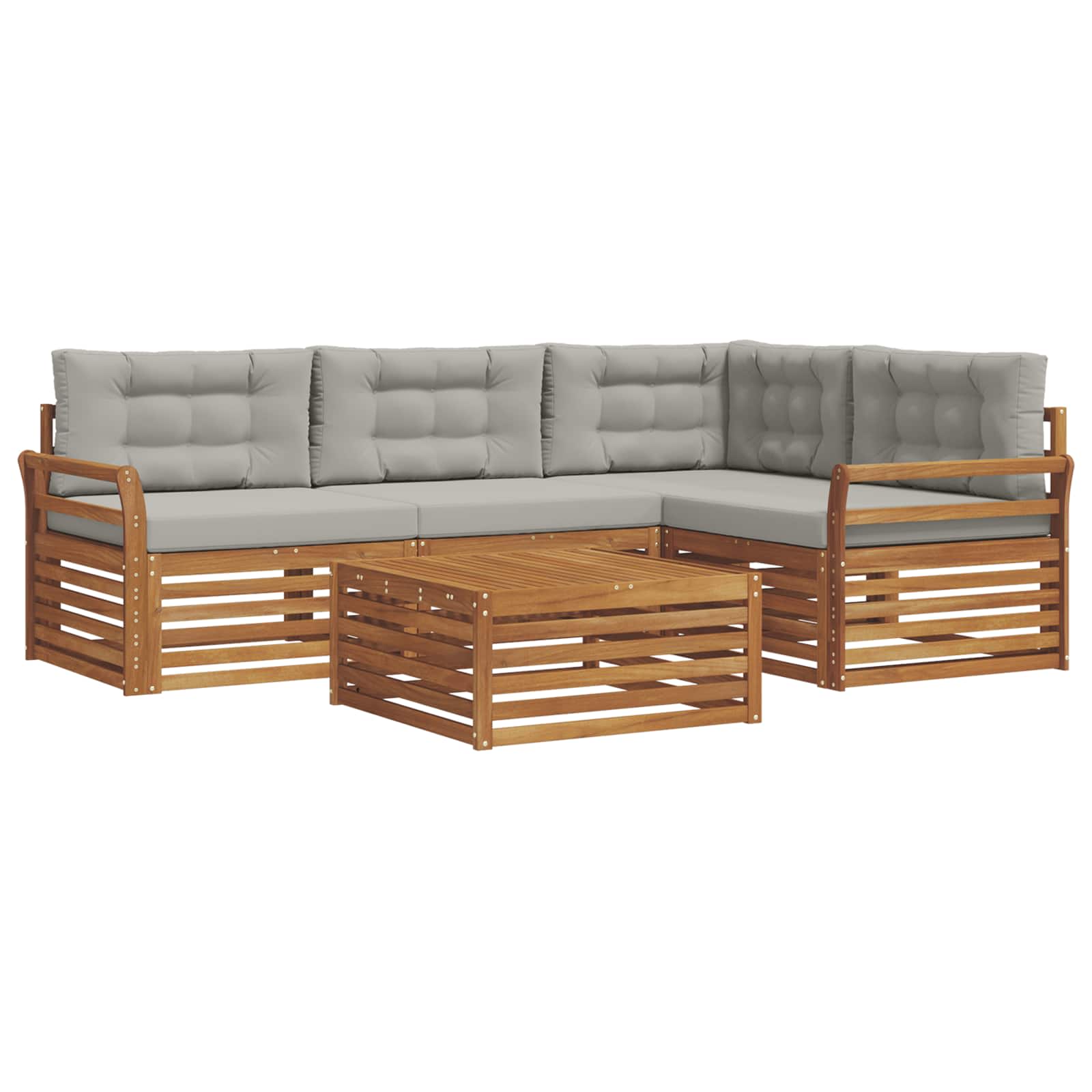 Outdoor-Sofagarnitur mit Kissen 5 pcs Natürlich und Hellgrau