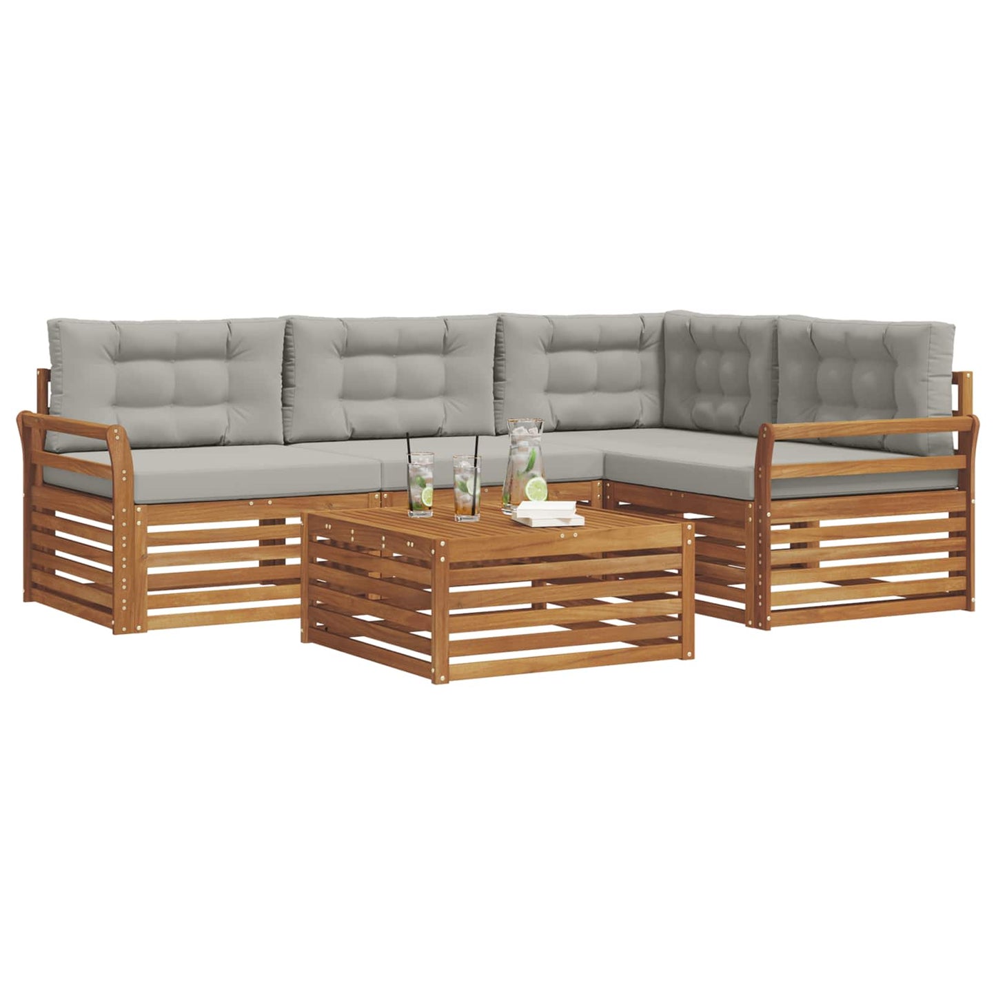 Outdoor-Sofagarnitur mit Kissen 5 pcs Natürlich und Hellgrau