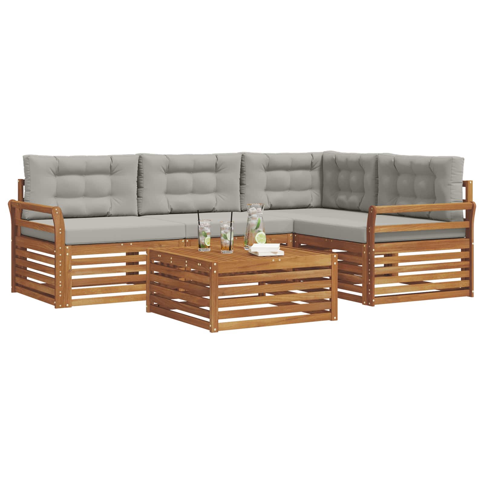 Outdoor-Sofagarnitur mit Kissen 5 pcs Natürlich und Hellgrau