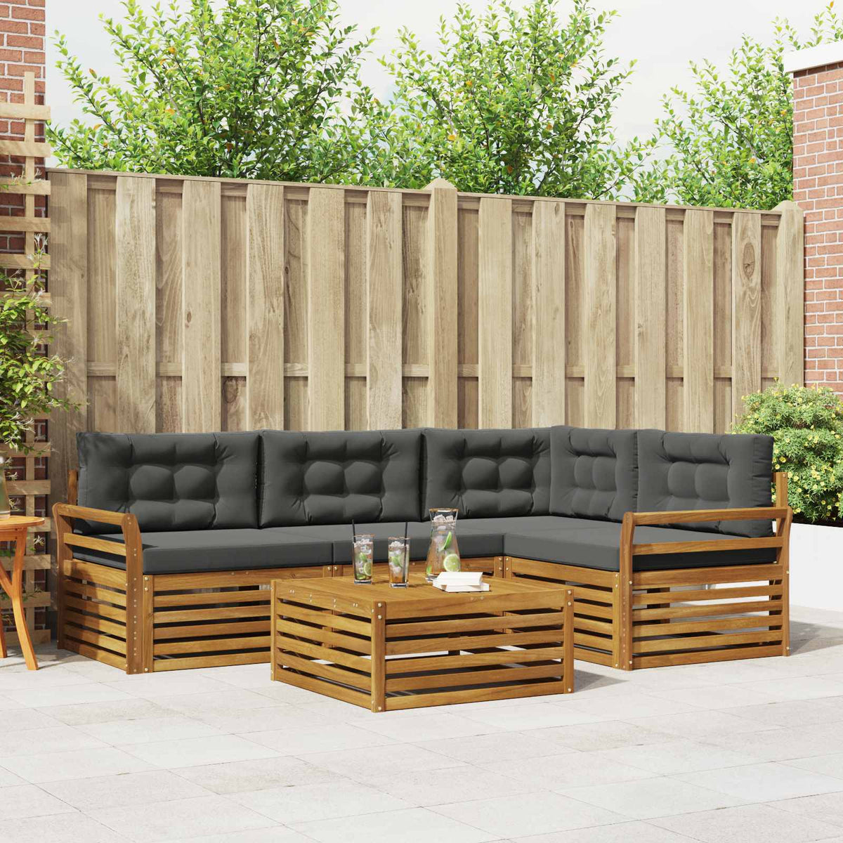 Outdoor-Sofagarnitur 5 stk. Natur und Anthrazit
