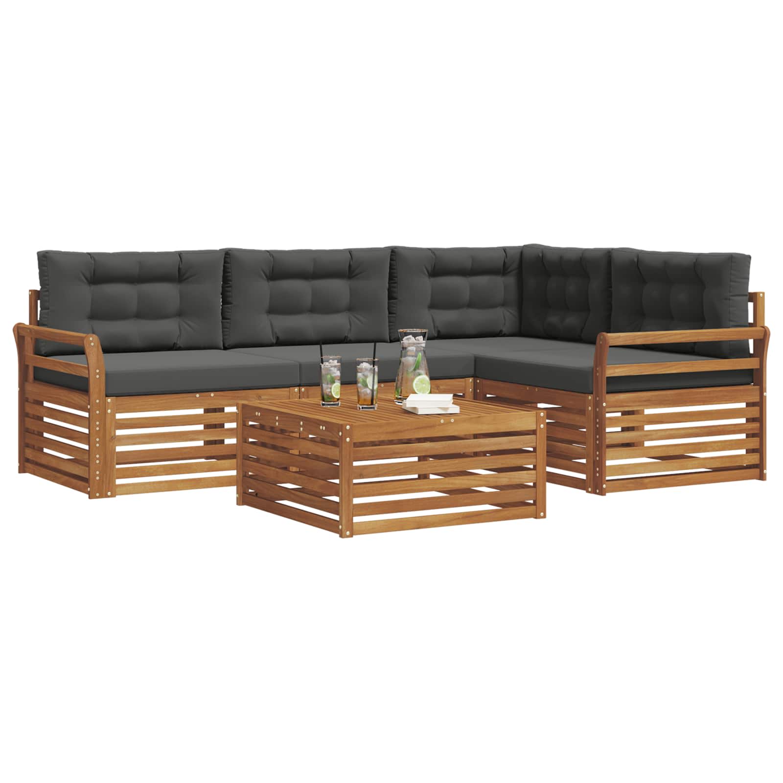 Outdoor-Sofagarnitur mit Kissen 5 pcs Natur und Anthrazit