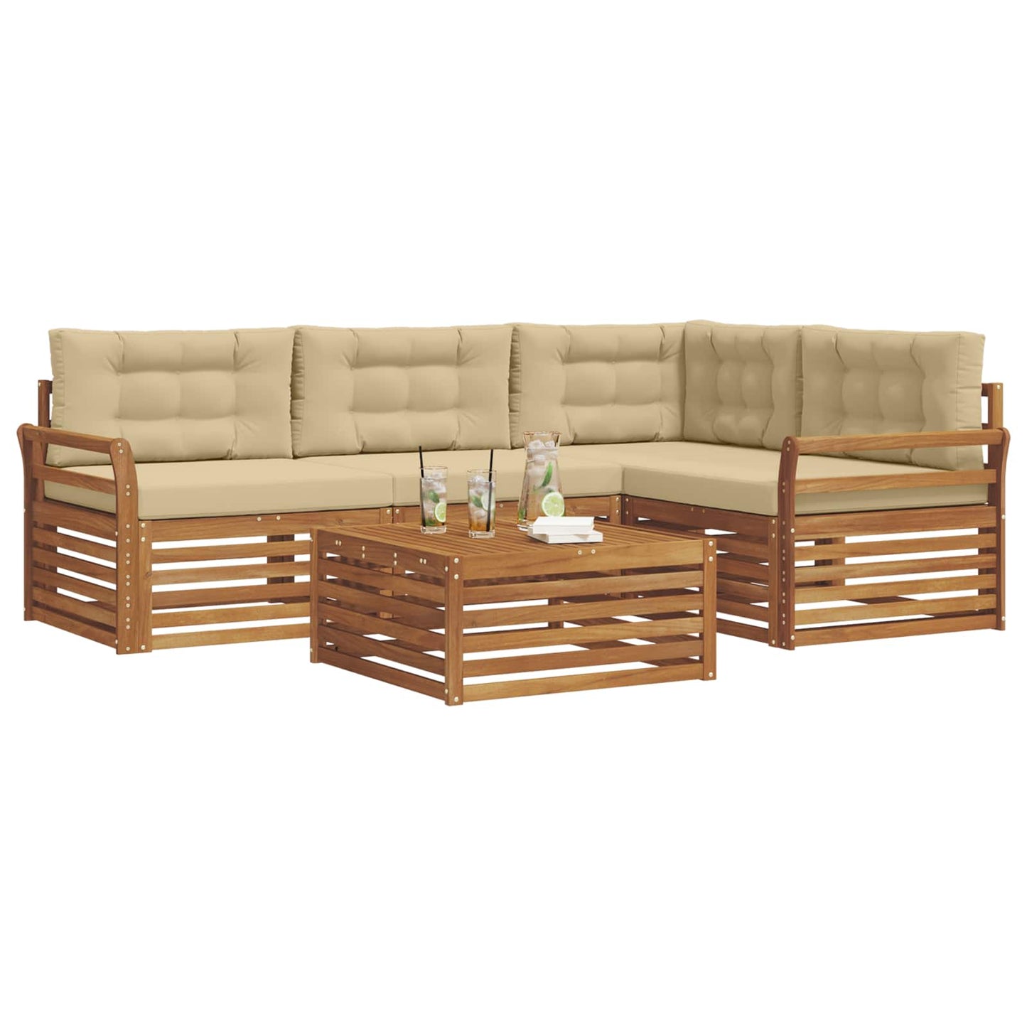 Outdoor-Sofagarnitur 5 stk. Natur und Beige