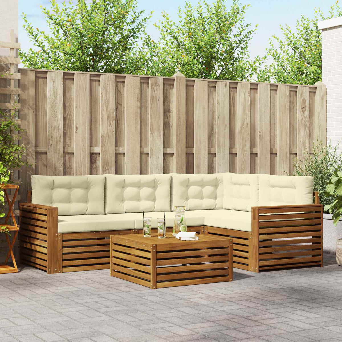 Outdoor-Sofagarnitur 5 stk. Natur und Creme
