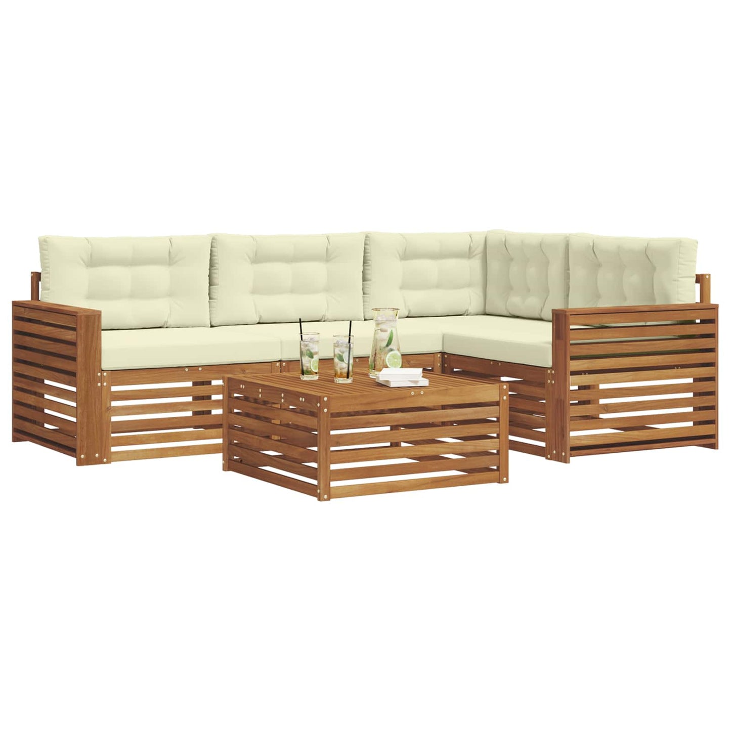 Outdoor-Sofagarnitur mit Kissen 5 pcs Natur und Creme