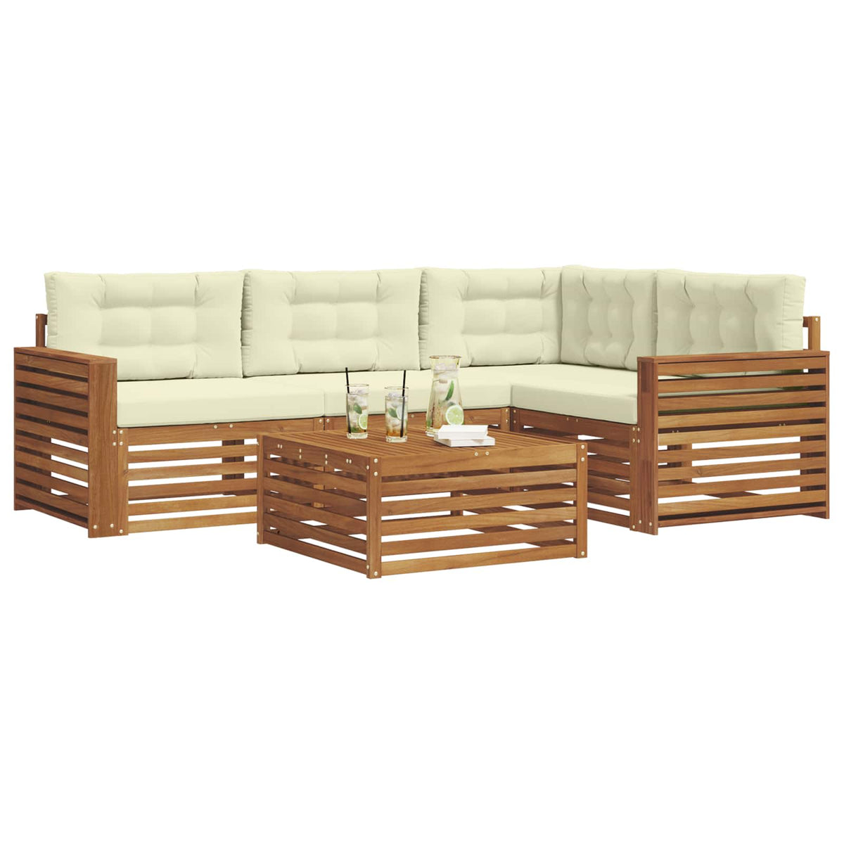 Outdoor-Sofagarnitur 5 stk. Natur und Creme