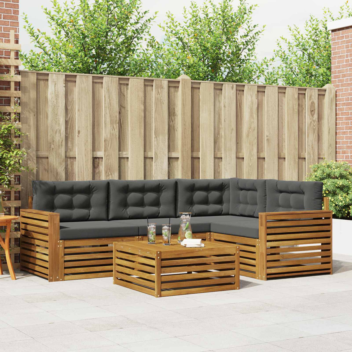 Outdoor-Sofagarnitur 5 stk. Natur und Anthrazit