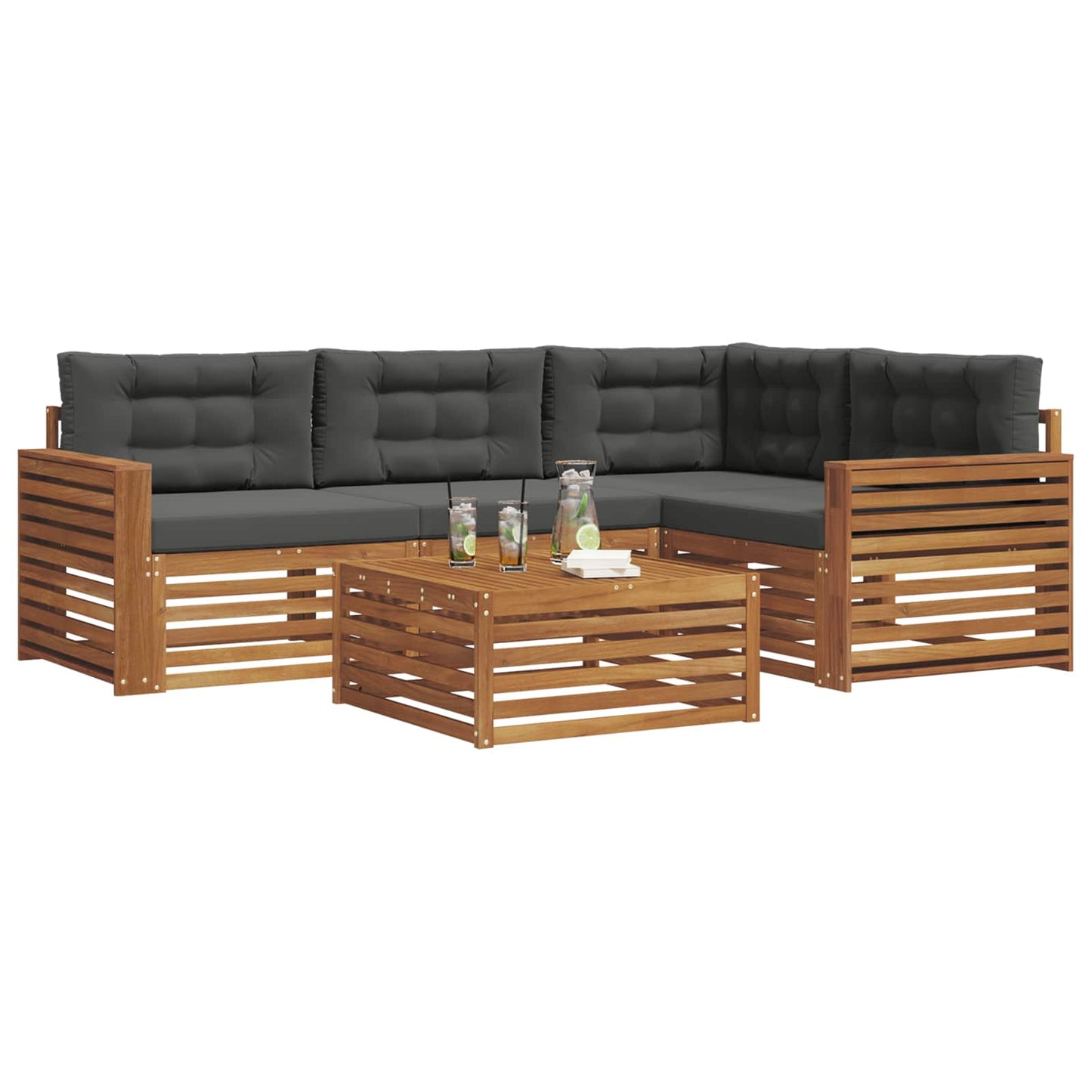 Outdoor-Sofagarnitur mit Kissen 5 pcs Natur und Anthrazit
