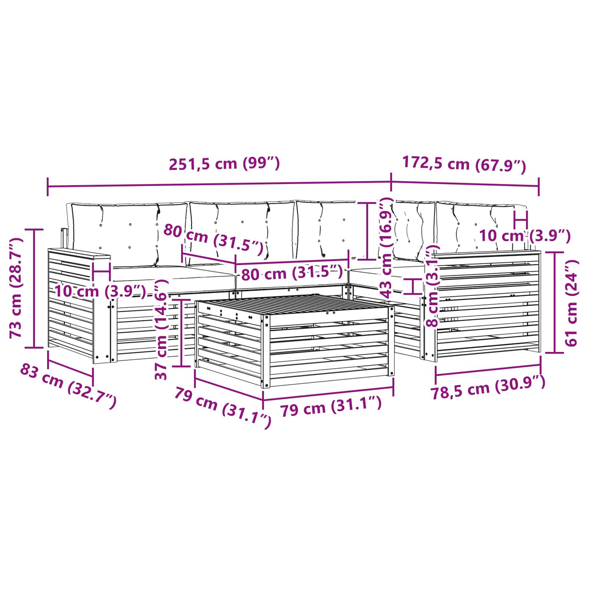 Outdoor-Sofagarnitur 5 stk. Natur und Anthrazit