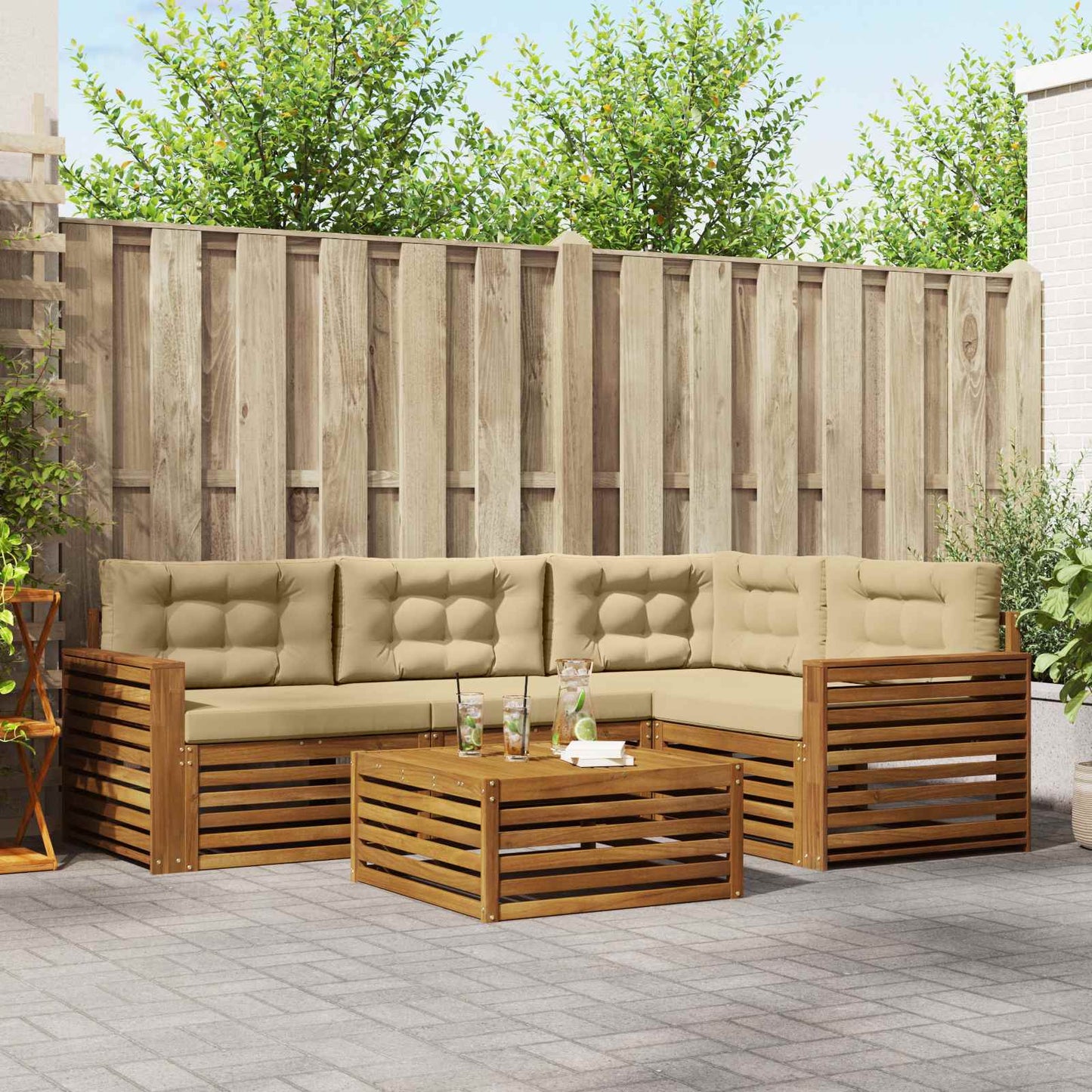 Outdoor-Sofagarnitur mit Kissen 5 pcs Natur und Beige