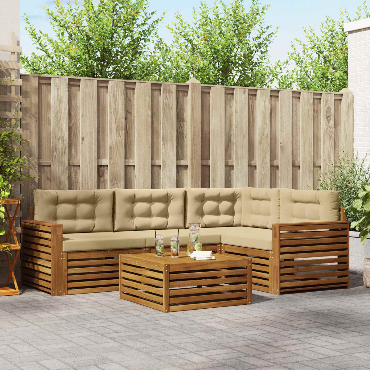 Outdoor-Sofagarnitur 5 stk. Natur und Beige