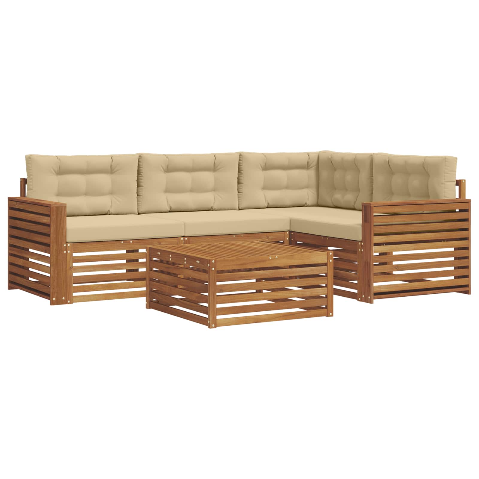 Outdoor-Sofagarnitur mit Kissen 5 pcs Natur und Beige