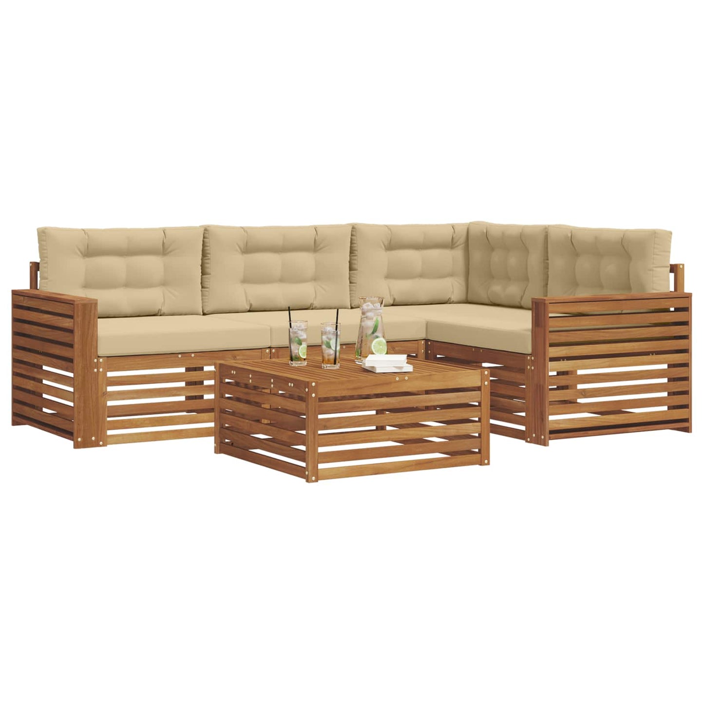 Outdoor-Sofagarnitur mit Kissen 5 pcs Natur und Beige