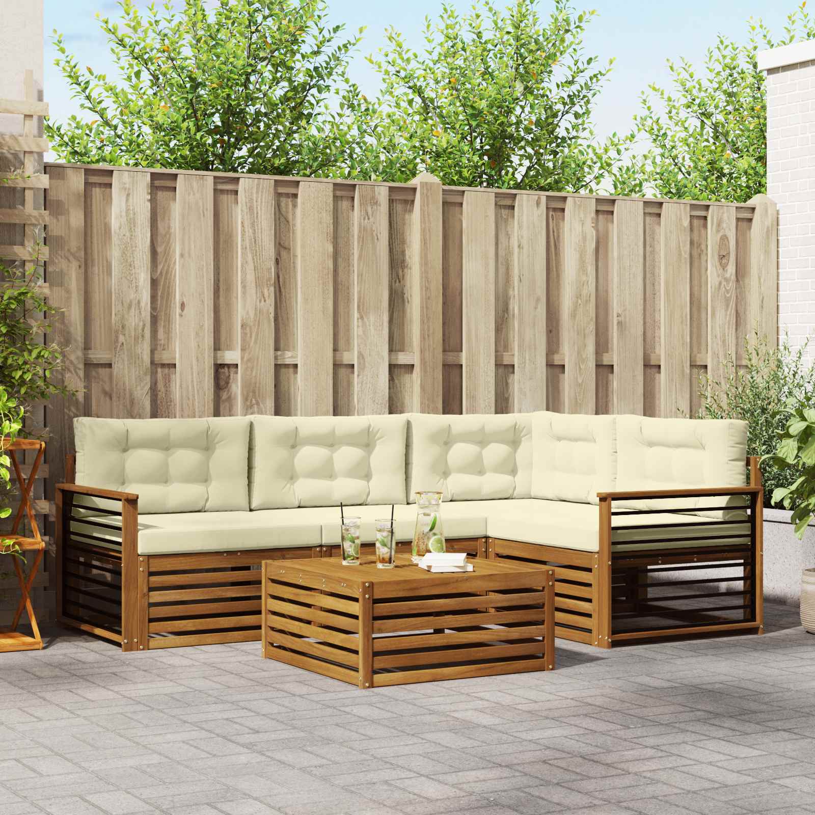 Outdoor-Sofagarnitur 5 stk. Natur und Creme