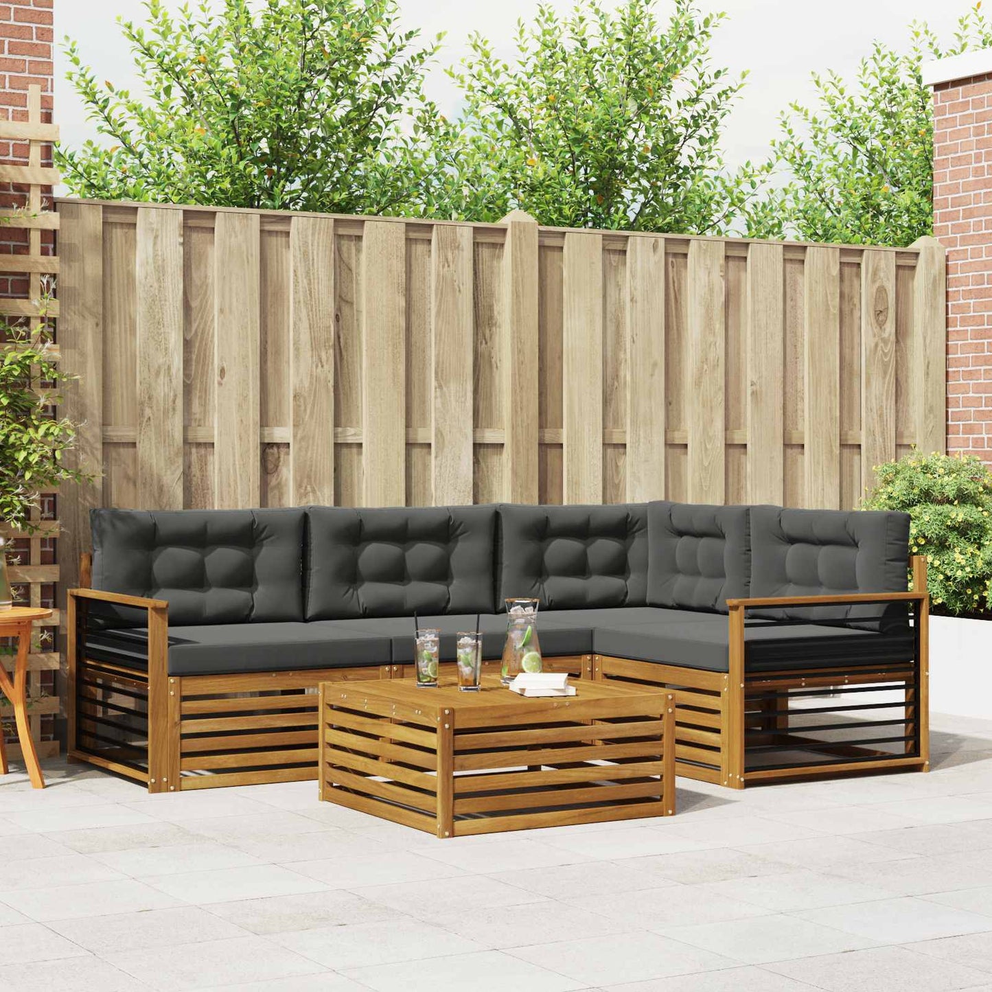 Outdoor-Sofagarnitur mit Kissen 5 pcs Natur und Anthrazit