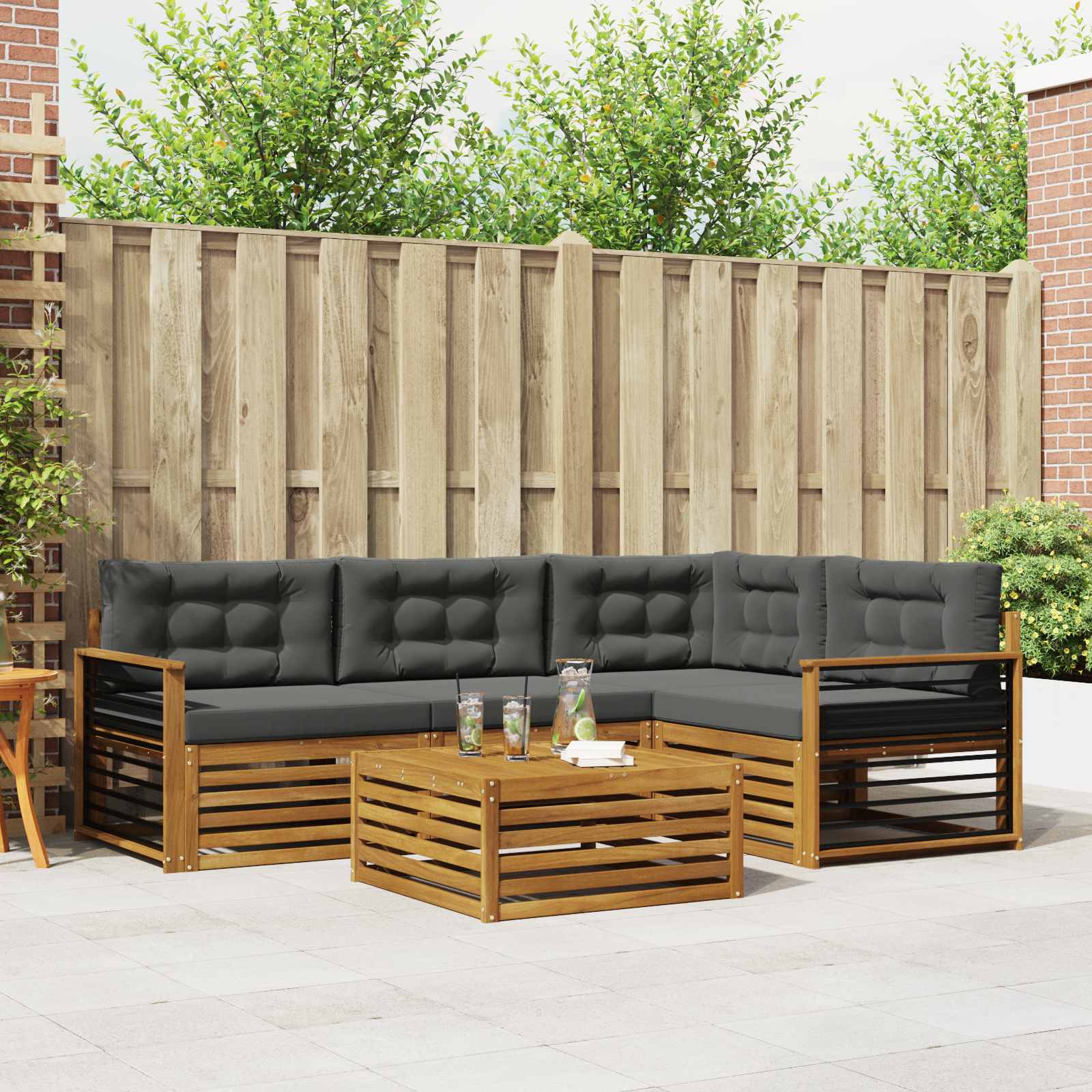 Outdoor-Sofagarnitur mit Kissen 5 pcs Natur und Anthrazit